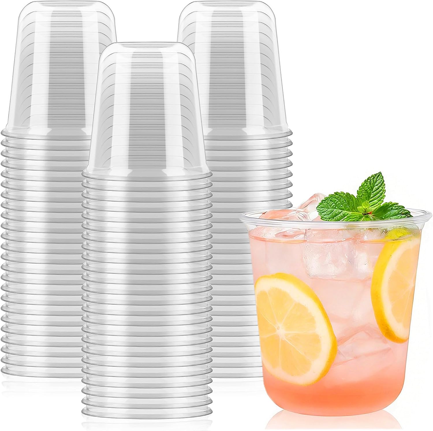 100 Pcs Round Bottom Plastic Cups 12 oz Disposable Stemless Wine Glasses Cocktail Clear Party Cups for Meeting, Wedding, Birthday, Party Supplies
