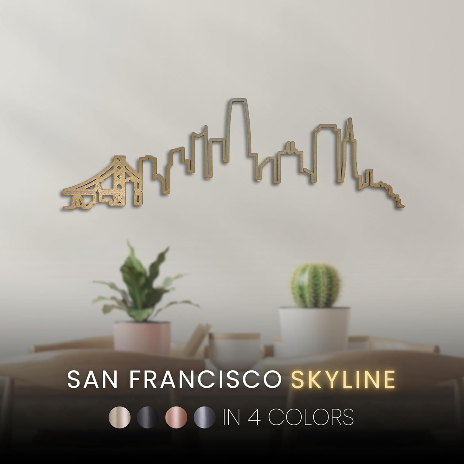 | San Francisco Skyline Wall Art – 3D Cityscape Wall Decor, Large 28" Modern Home Decor for Living Room, Office, Apartment, Minimalist Urban Skyline Art (Champagne Gold)