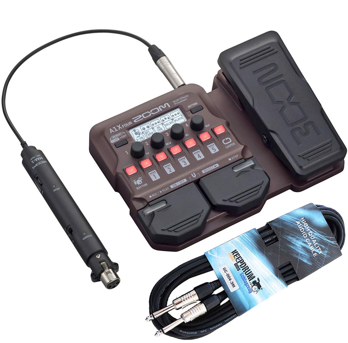Zoom A1X Four - Dispositivo per effetti acustici + cavo jack Keepdrum 3 m