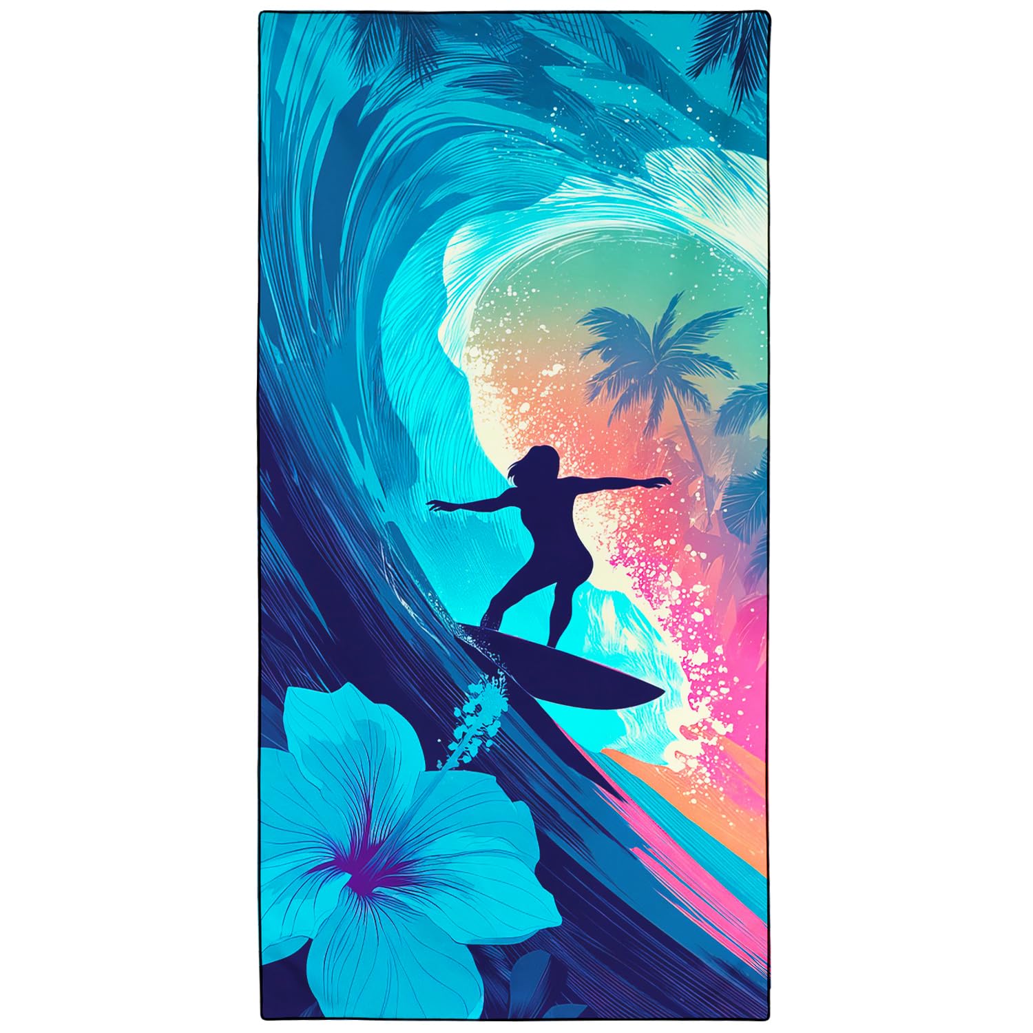 Violetpos Neon Surfer Beach Towel, Extra Large 180x90 cm 250GSM Microfibre, Sand Free Quick Dry, Ideal Vacation Gifts with Carry Bag for Pool Cruise Camping (Women's)
