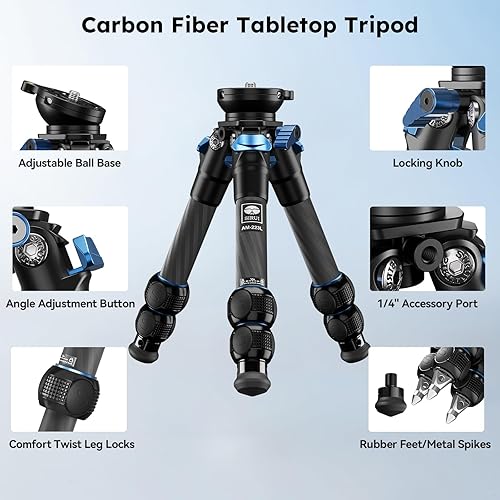 Miniatura 5 de SIRUI Kit de trípode de mesa de fibra de carbono con ajuste de cuenco de  15, peso compacto ultraligero de solo 1.4 lbs, carga máxima 11.0 lbs11.02