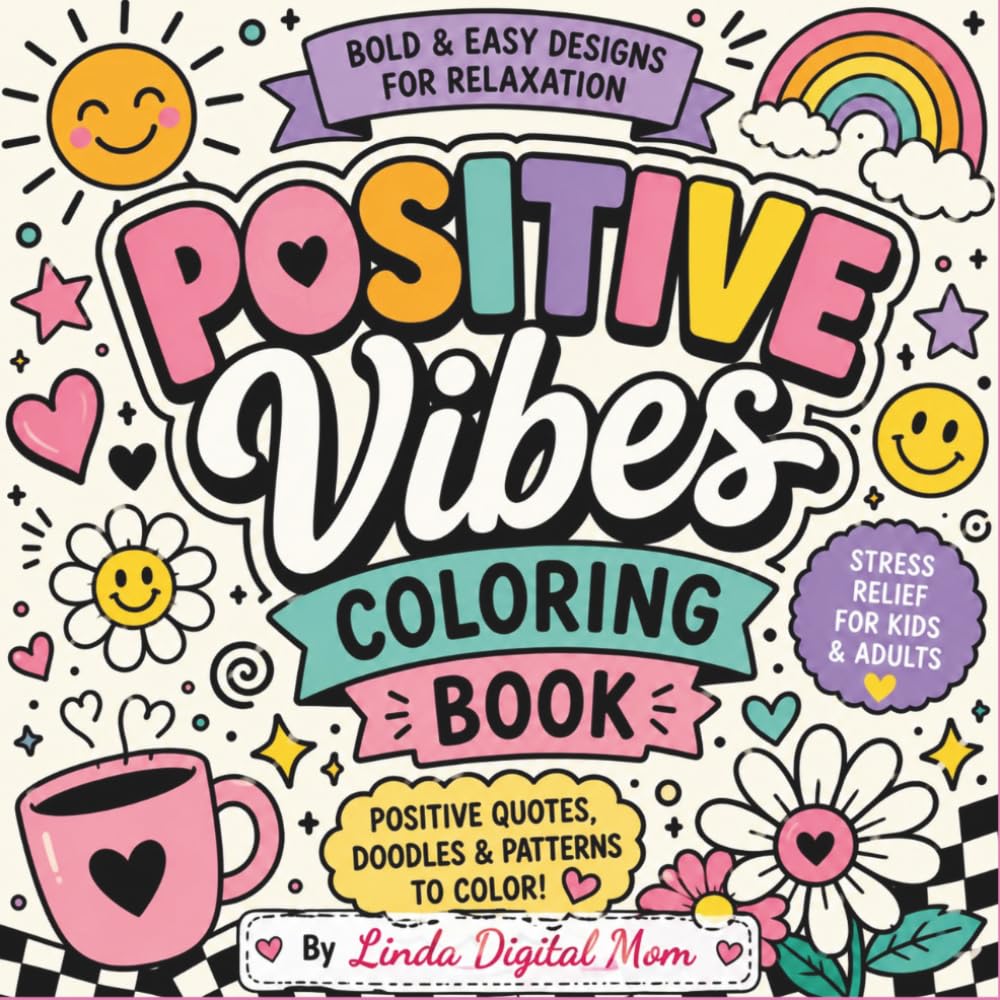Positive Vibes Coloring Book: Bold and easy coloring pages filled with positive quotes, cute doodles and relaxing patterns.