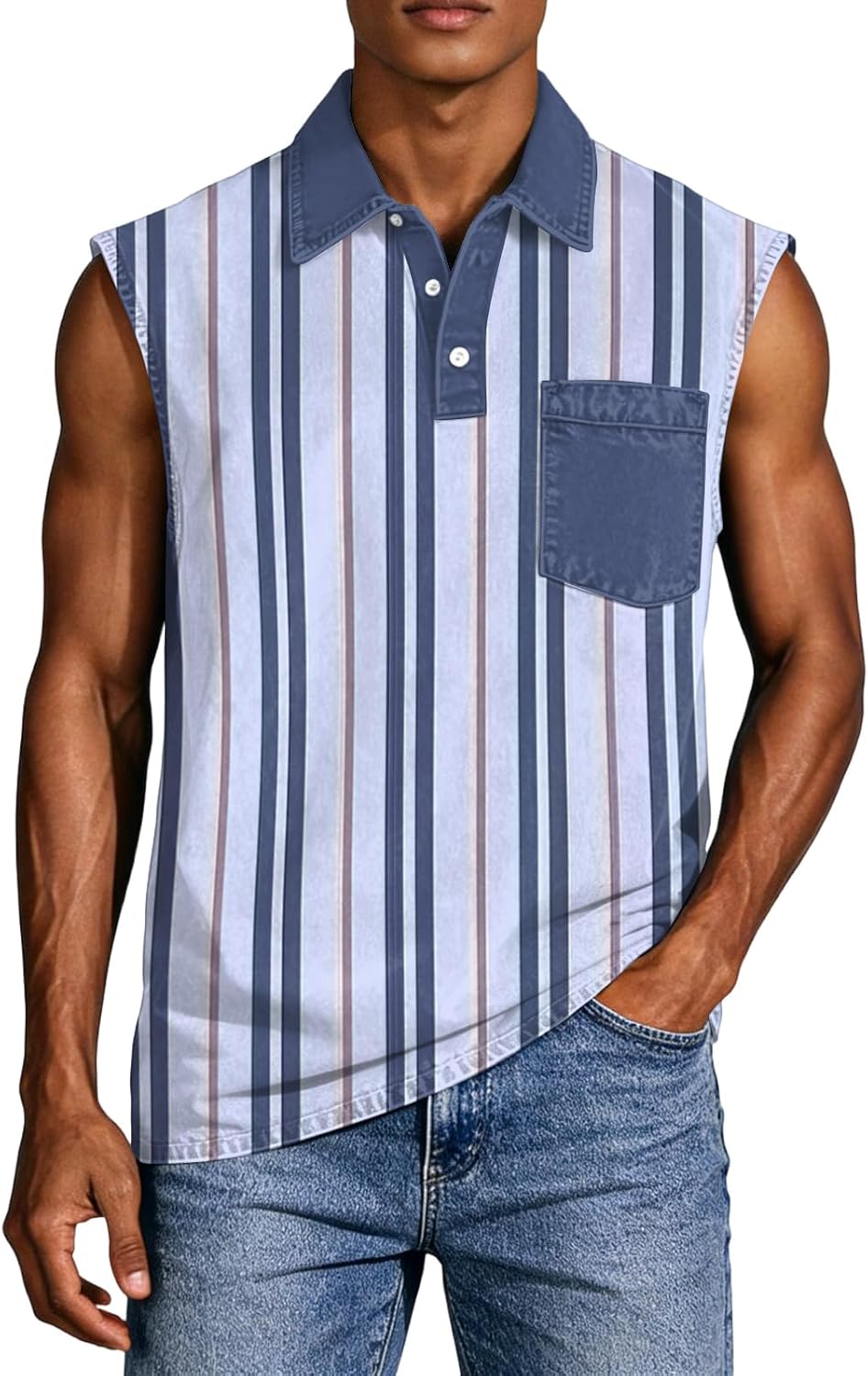 WENKOMG1 Men's Tank Tops Sleeveless Plaid Print Workout Gym Bodybuilding Fitness Muscle Polo Shirt, S-4XL