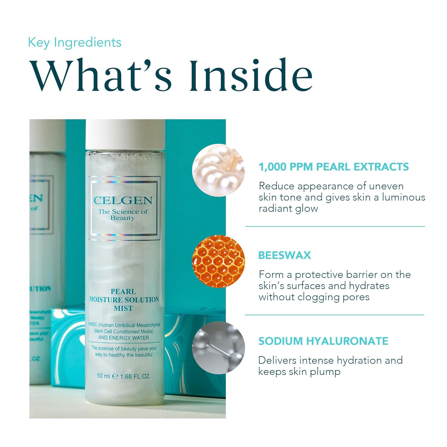 Pearl Moisture Solution Mist – Ultra Fine 3-in-1 Setting Spray with Niacinamide and Pearl Extract, Glow Makeup Primer for Dry Skin, Travel Size Lightweight Facial Toner (1.68 fl oz) - Image 3