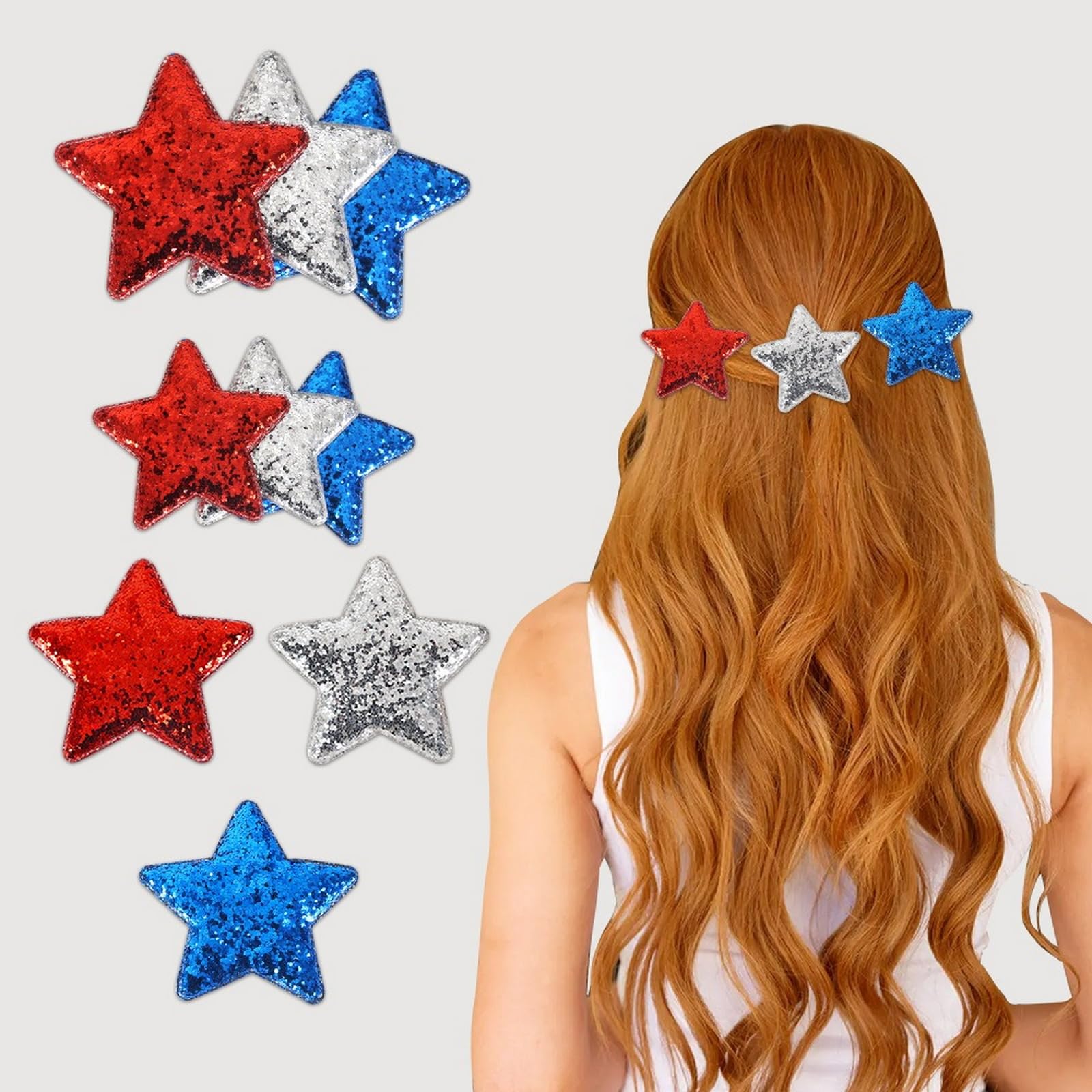 5PCS 4th of July Hair Clips Cute Stars Hairpins with Glitter American Flag Designs Sparky Red White Blue Patriotic Hair Clips Independence Day Hair