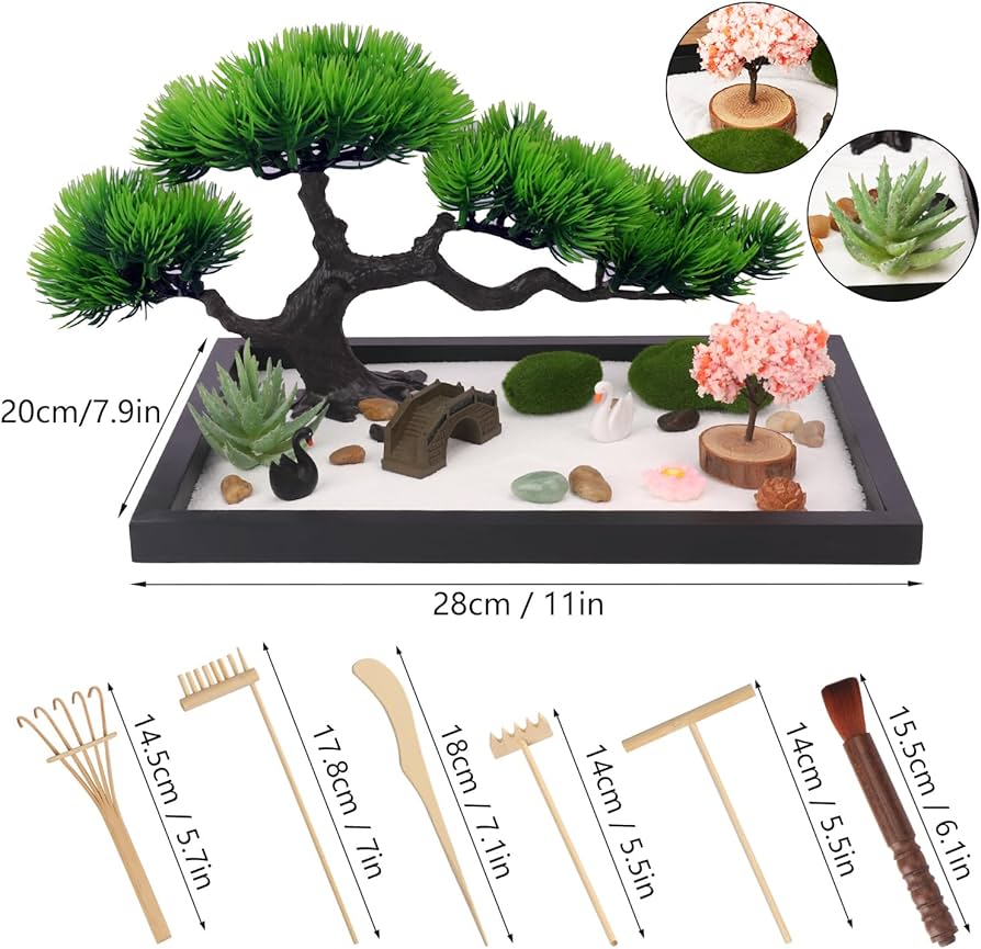 BangBangDa Mini Zen Tuingereedschap Zen Tuingereedschap - Zen Tuingereedschap - Zen Garden Kit harken en Zen Stempel voor Kantoor Mini Zen Tuin Set van 12