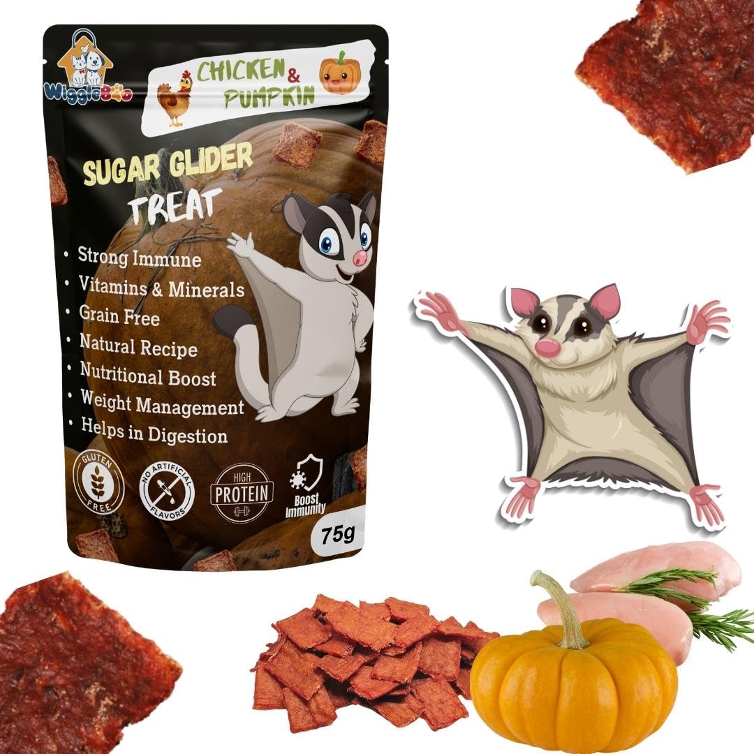 WiggleBoo Chicken & Pumpkin Sugar Glider Treat | Protein Rich | Natural Detoxifier | Crunchy Food Snack (75g)