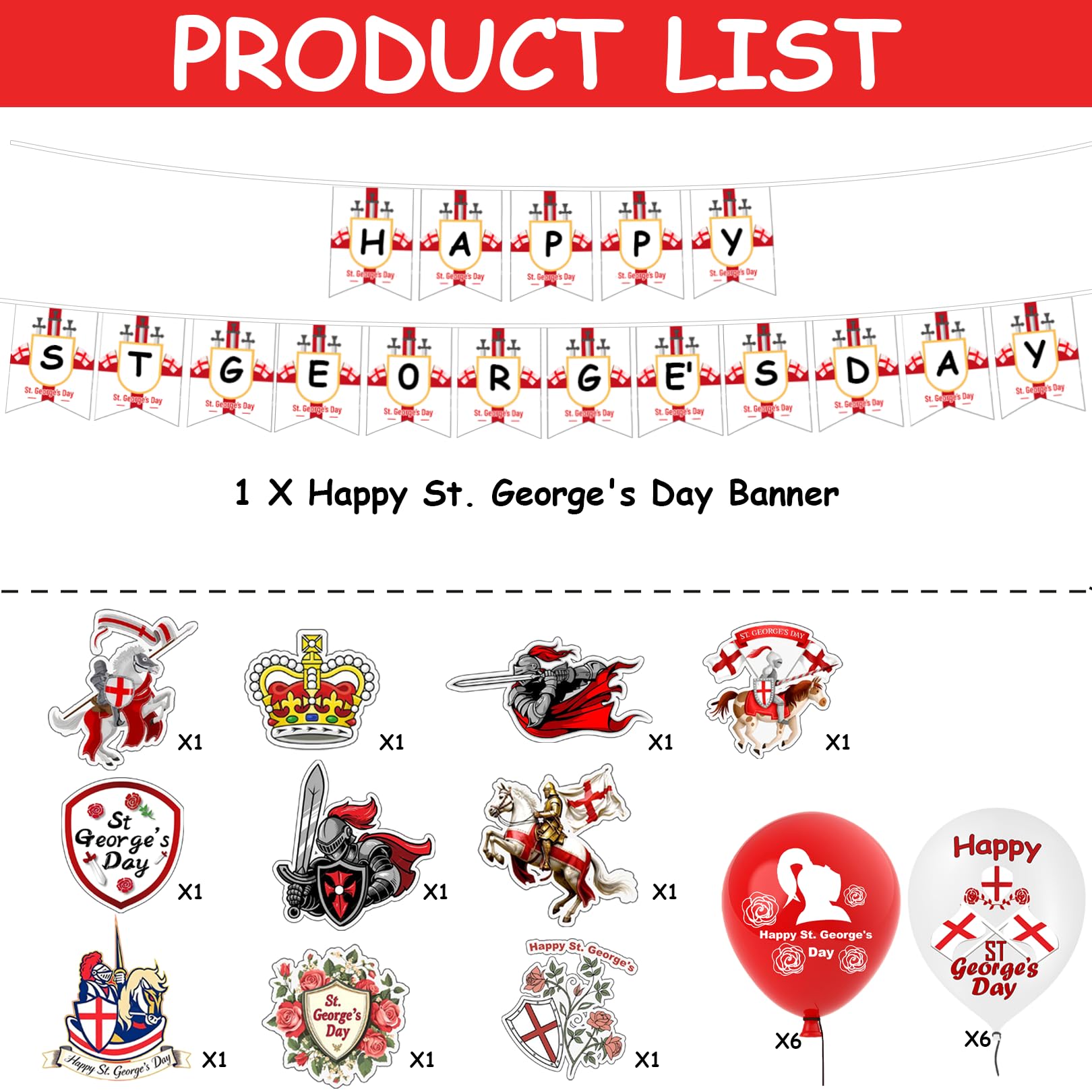 England St Georges Day Decorations Kit Happy St Georges Day Banner Swirls Balloons Hanging Decorations Indoor Outdoor Party Celebration Accessories — view 2