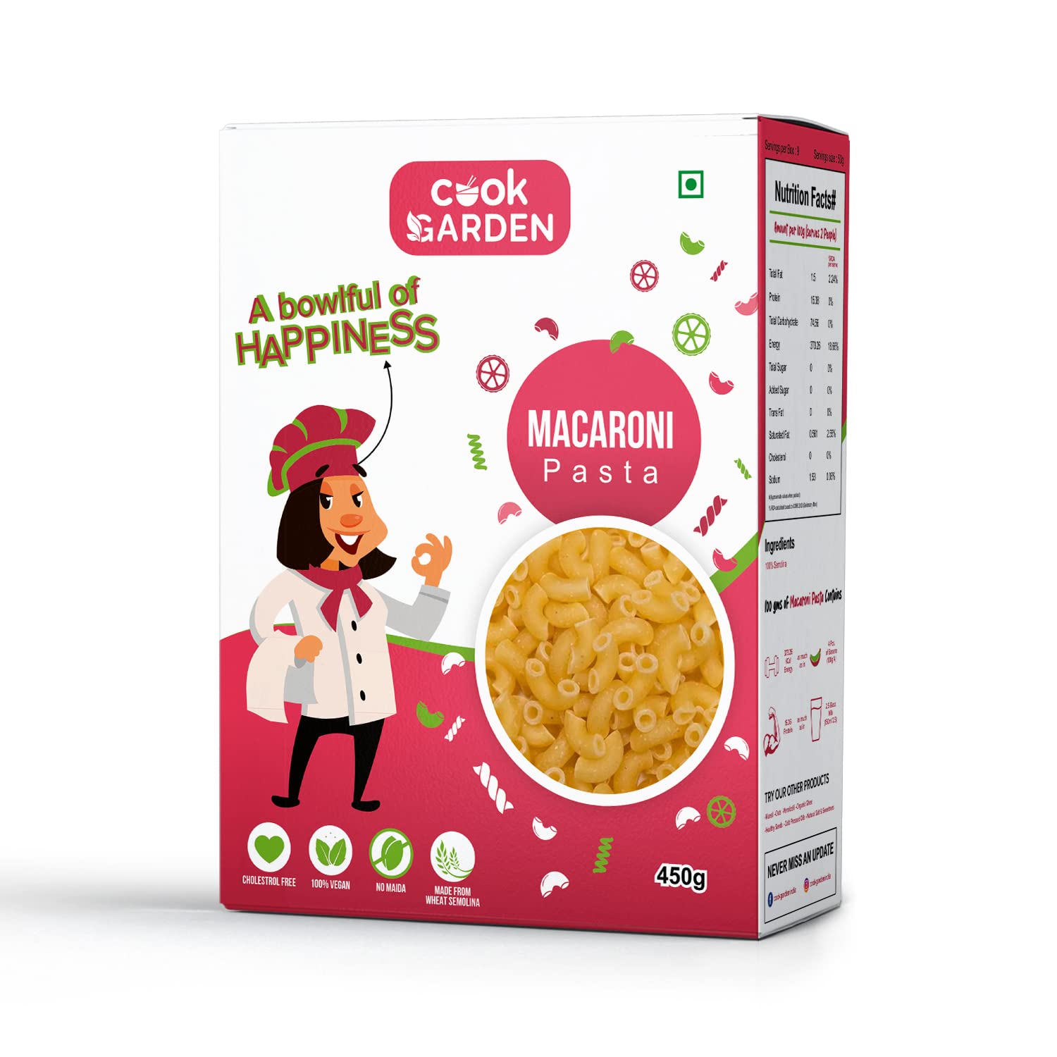CookGarden 100% Semolina Macaroni Pasta 450g | High Protein Healthy Diet | Maida Free & Cholesterol Free (B0BZDWFNVN) Amazon Price History, Amazon Price Tracker