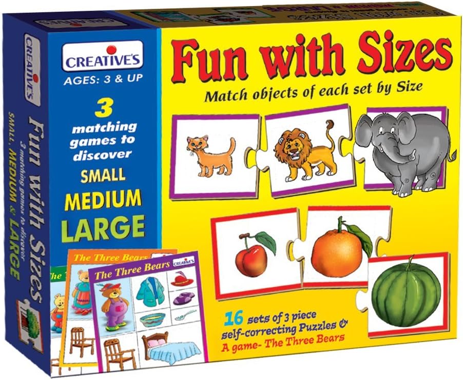 Creative’s Fun with Sizes| Self-Correcting Puzzles for Kids| Matching Skill Puzzles| Activity Guide| Pres-School Toys| Learning Games| Jigsaw Puzzle for Kids| Ages 3 & Up