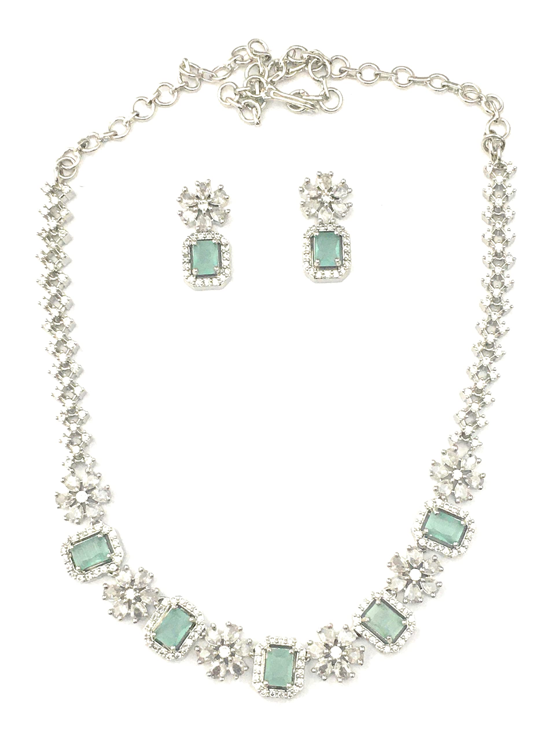 Sasitrends Rhodium Silver Plated White Toned AD American Diamond Studded Necklace Jewellery Set with Earrings for Women and Girls (B0C31GT9YR) Amazon Price History, Amazon Price Tracker