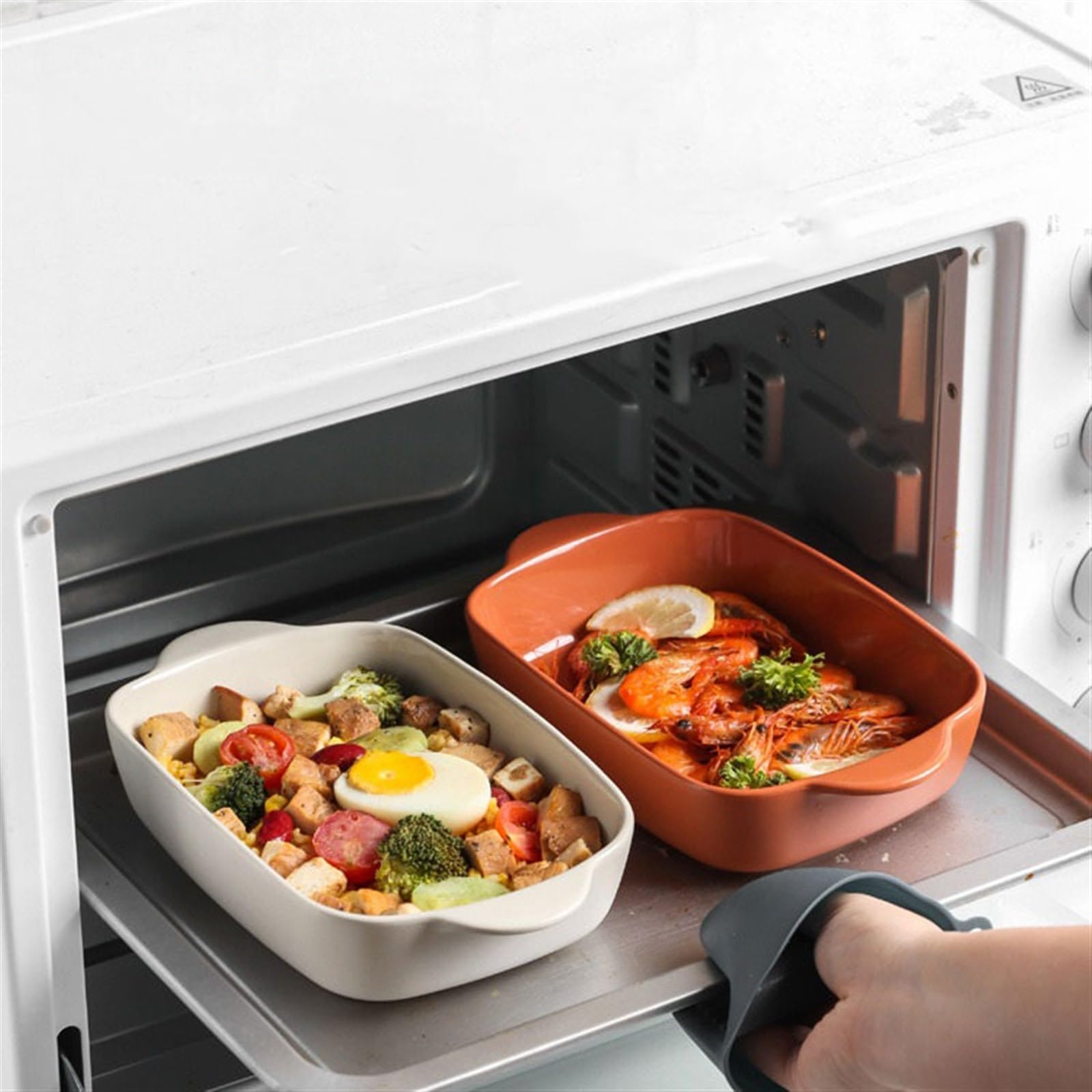 Fuentes Horno Bandeja for hornear arroz al horno con queso, utensilios especiales for horno, cuenco de cerámica, plato Rectangular for microondas de doble oreja Fuente Lasaña(Red,11inches)