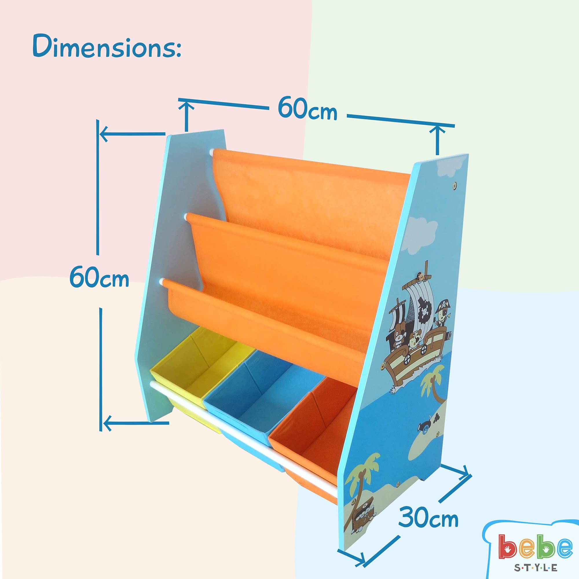 Buy Kiddi Style Childrens Bookcase, Kids Storage Rack, Wooden Book