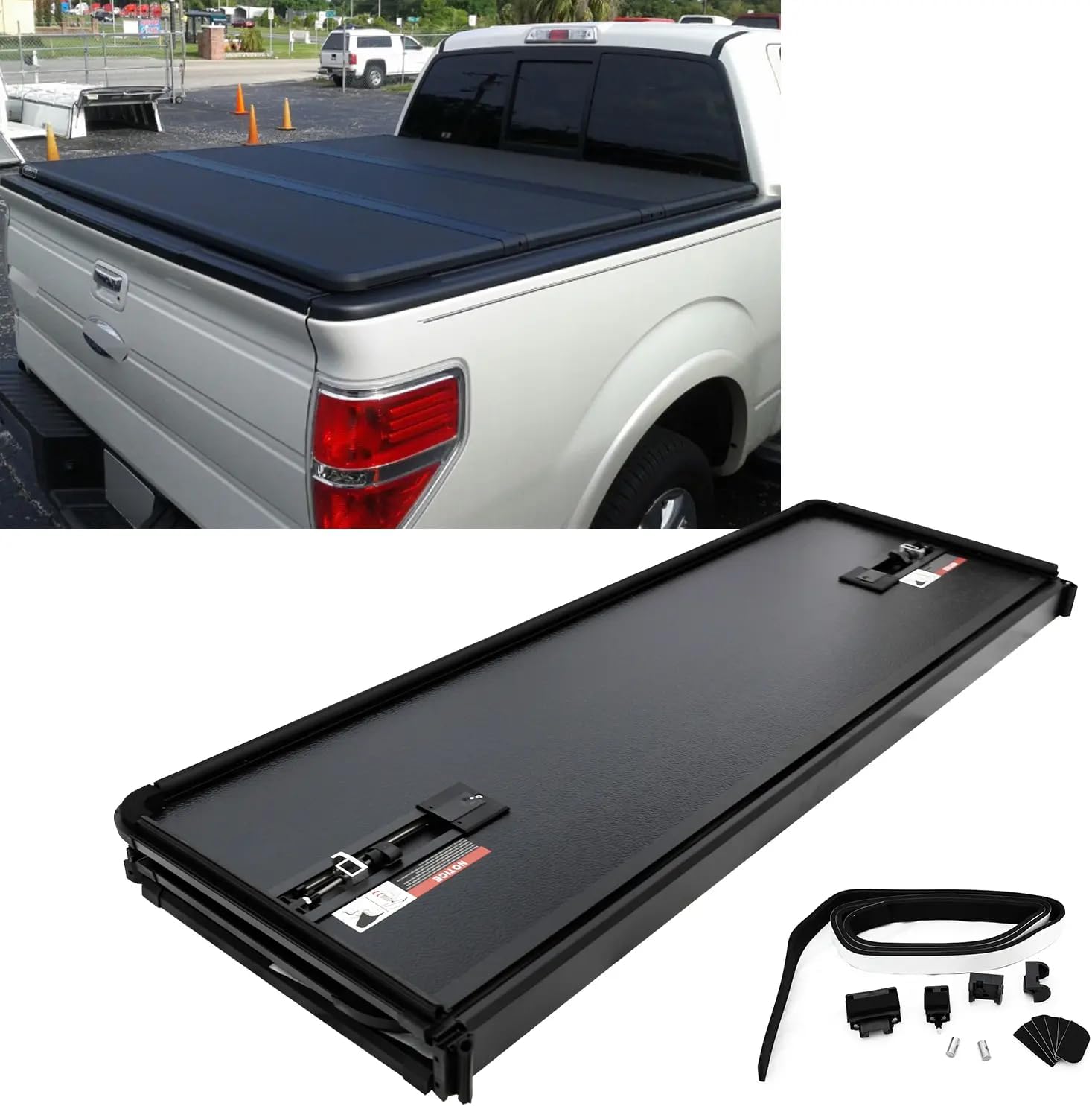 4.5' (54.4") Hard Tri-Fold Truck Bed Tonneau Cover Compatible with 2022-2025 Ford Maverick Pickup Truck Bed Cover with LED Lights
