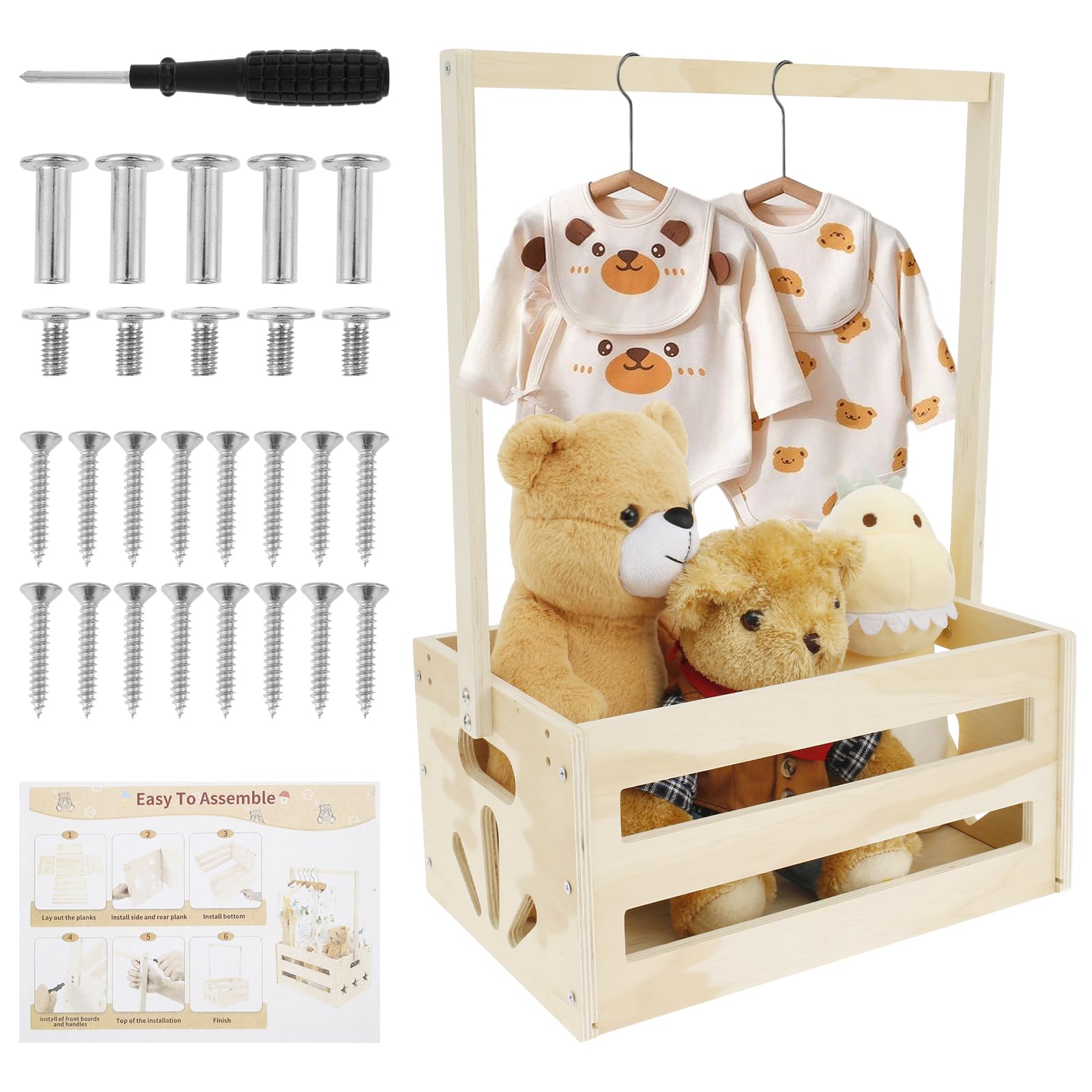 Nihuifdpy Natural Baby Shower Storage Crate - Wooden Closet Hamper With Handle, Attractive Clothes Rack For New Born, Pregnancy Gifts For New Parents