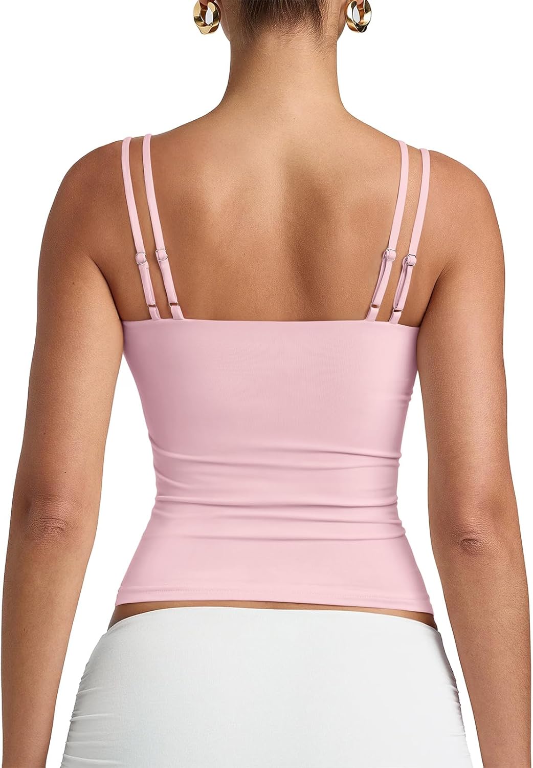 PINKMSTYLE Women Sexy V Neck Tank Top Sleeveless Double Lined Slim Fit Summer Double Spaghetti Strap Cami Going Out Tops - Image 6