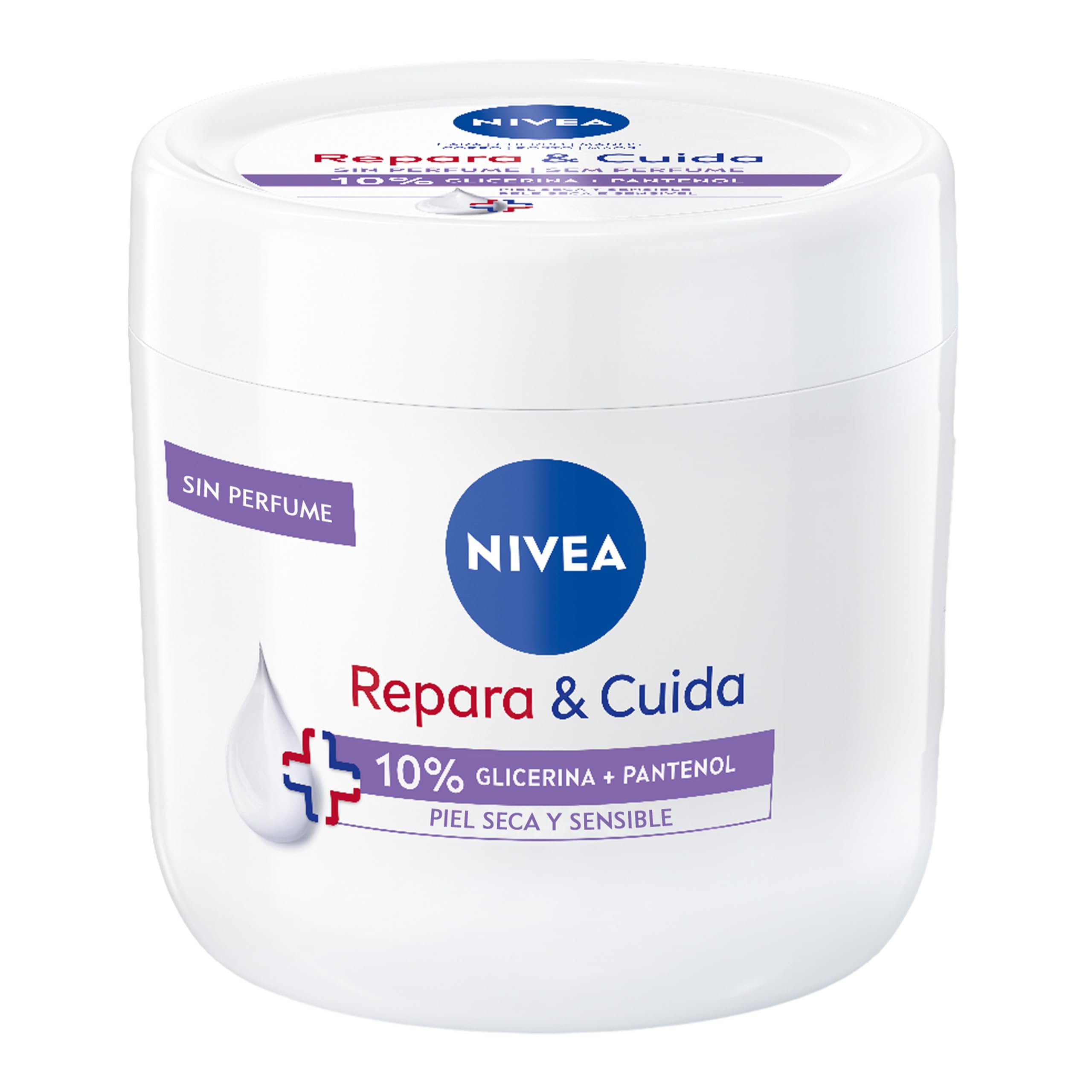 NIVEA Repara & Cuida Crema hidratante corporal, facial y para manos (1 x 400 ml), crema hidratante 72 h con glicerina y pantenol, para piel seca y sensible, sin perfume