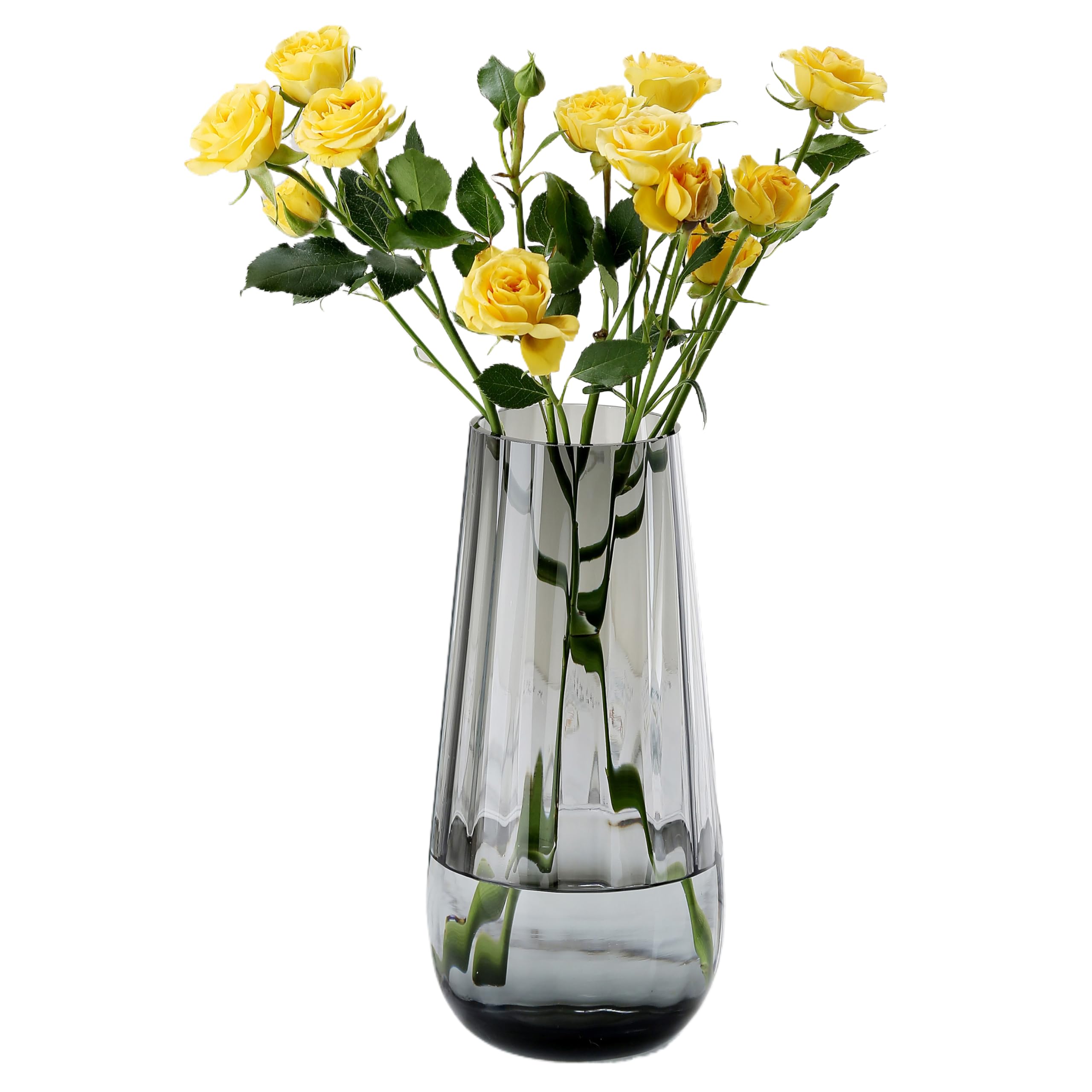 Jaky-Global Grey Black Glass Vase Modern Flower Vases For Bouquet,H-9.8" Tear Drop Design For Home Floor Decor,Farmhouse Decor, Centerpiece Office Table Decorations(Grey)