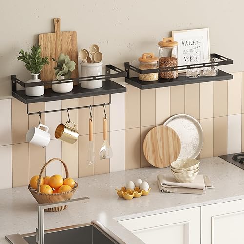 Miniatura 4 de YGEOMER Estantes flotantes para organizador de baño sobre el inodoro, estantes de baño montados en la pared con toallero, estante de pared para