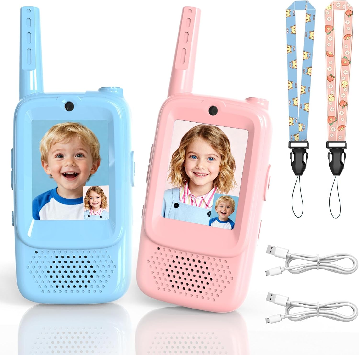 Video Walkie Talkies for Kids, 2 Pack HD Screen Walkie-Talkies for Ages 3–12 with 4 Voice Effects, Long Range, Indoor & Outdoor Toys for Camping, Hiking, Family Games, Great Birthday