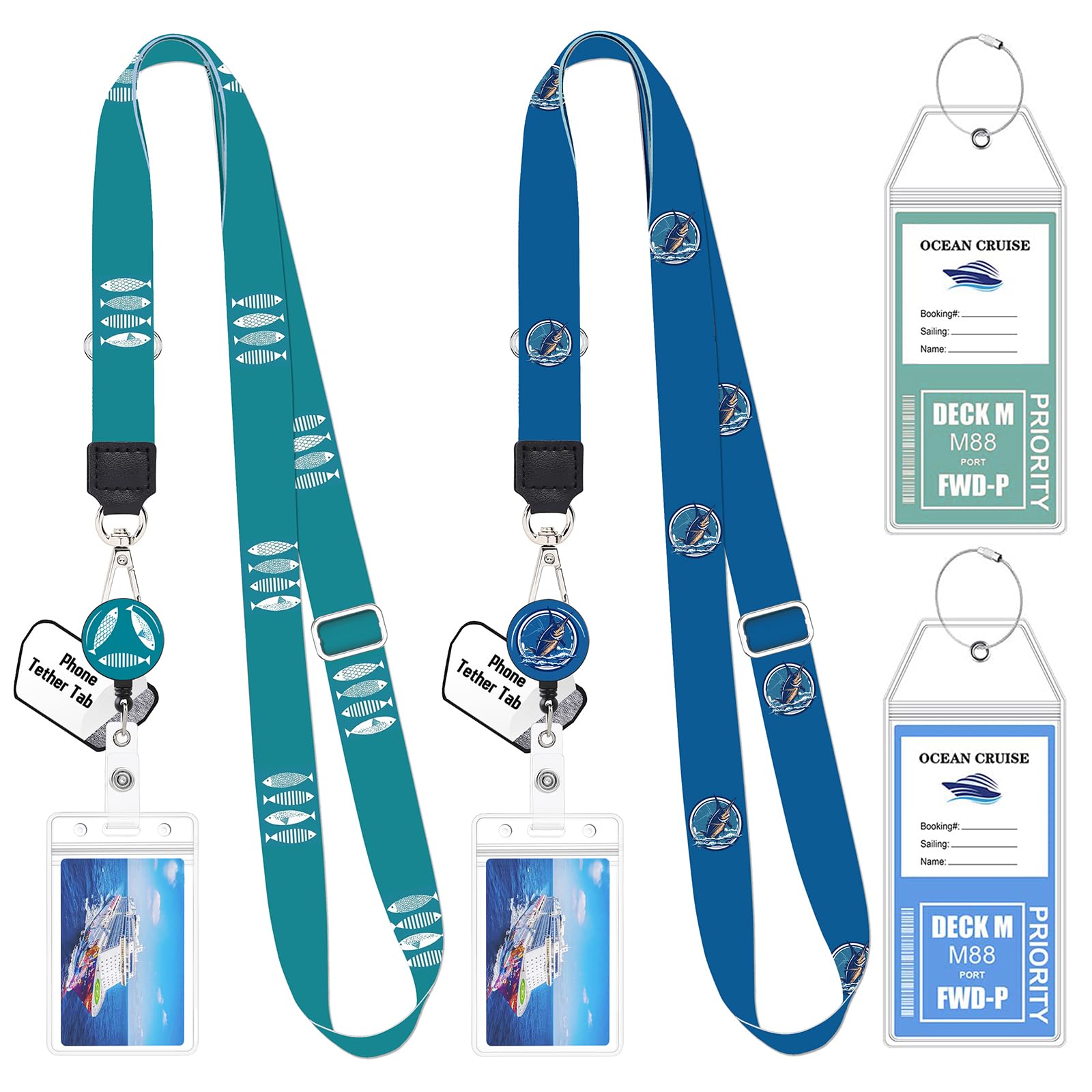2 Pack Cruise Lanyard for Ship Cards with Phone Lanyard Retractable Cruise Lanyards Badge Reel Waterproof ID Badge Holder Luggage Tags Cruise