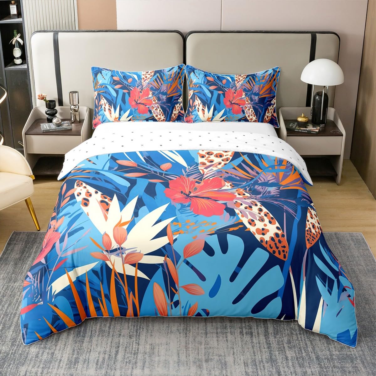 Homemissing Tropical Leaves Duvet Cover 100% Cotton Kids Single Leaf Pattern Comforter Cover Set Botanical Floral Bedding Set Leaf Branches Bedspread Cover 2Pcs Bedclothes No Comforter