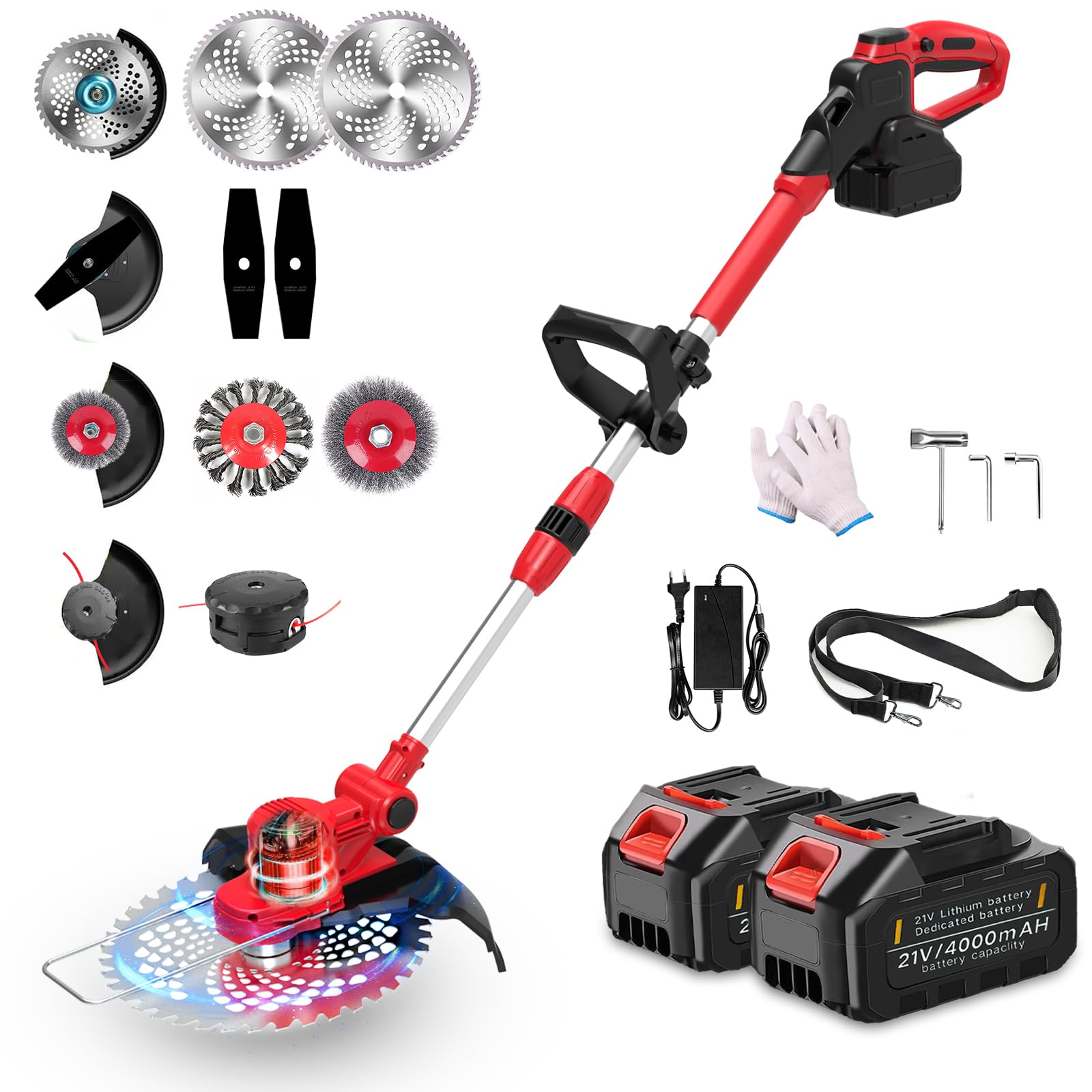 Débroussailleuse Électrique 21V Sans Fil 4.0Ah - Coupe Bordure 3 Lames 20cm Léger Faible Bruit Jardin