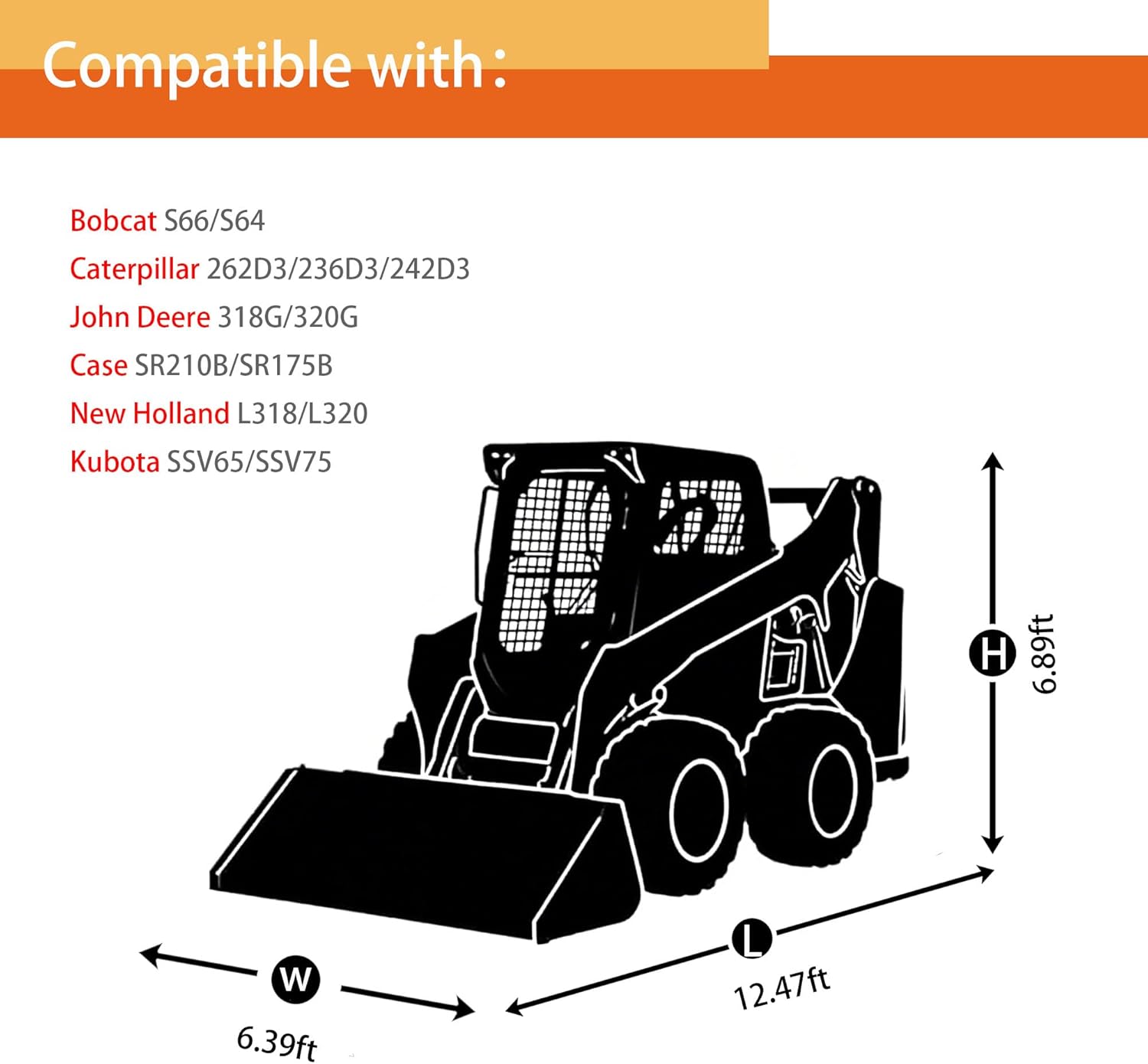 Waterproof Oxford Skid-Steer Loder Cover 12.5ft, Skid Loader Storage Accessories with Ziper Door,Windproof Rope&Ventilation Hole for Rain Sun Snow Winter Summer All-Weather Protection