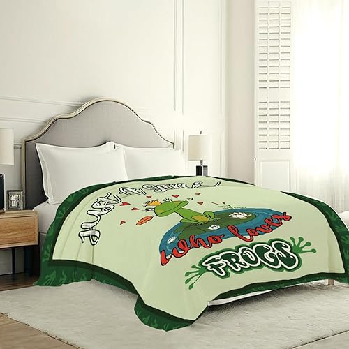 Miniatura 3 de Manta de princesa de rana verde para sofá y cama, manta de verano con texto en inglés Just a Girl Who Loves Frogs, regalo único para niñas y bebés,