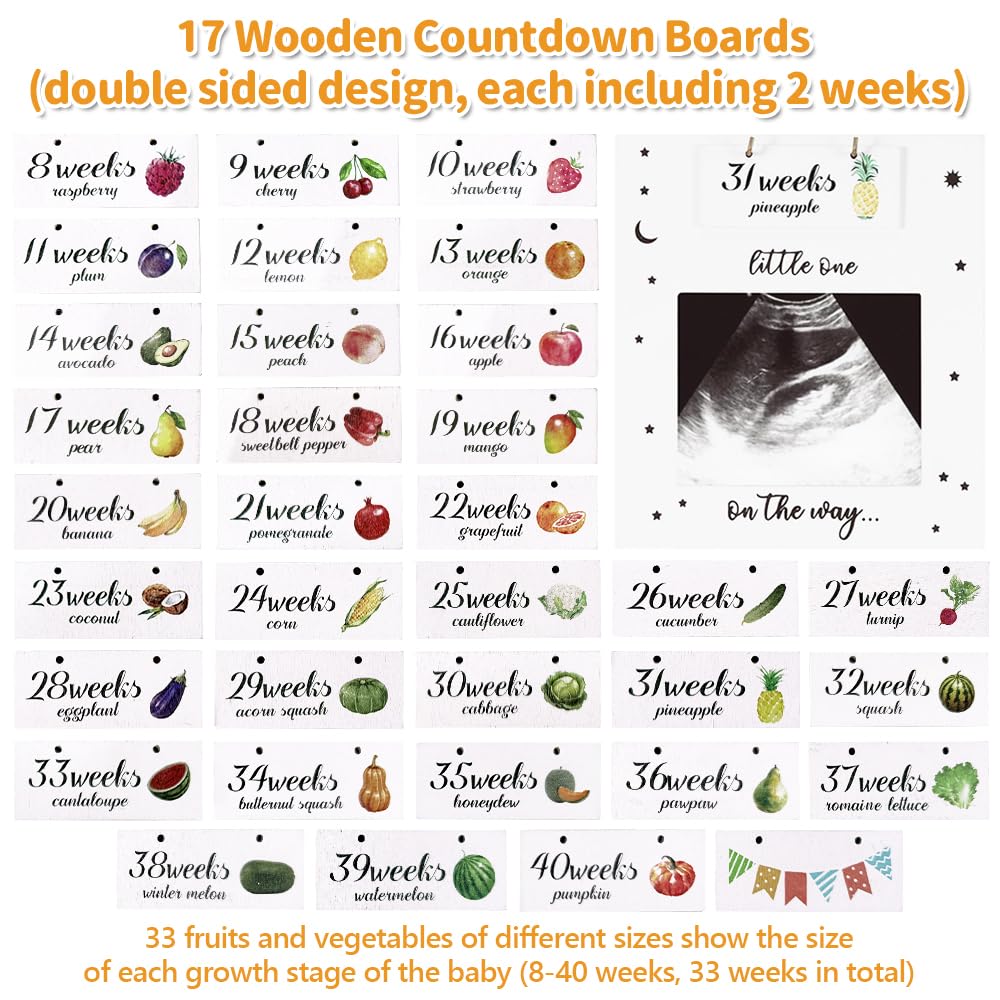 Jonuin Baby Scan Photo Frames with 8-40 Weeks Countdown (Fruit/Vegetable), Ultrasound Baby Photo Frame, Mum to be Gift - Image 4
