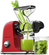 Hervigour Cold Press Juicer Machine, Dual Mouth Slow Masticating Juicer, Compact Design to Extract Juice from Fruits and Vegetables, Celery and Wheatgrass Juice Maker, Easy to Clean, BPA Free (Red)