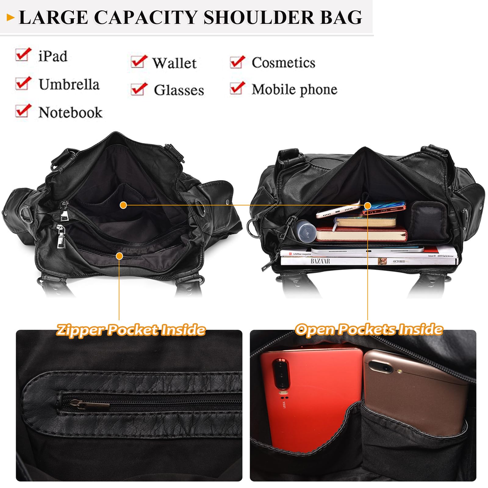BAIGIO Bolso de hombro de cuero para mujer