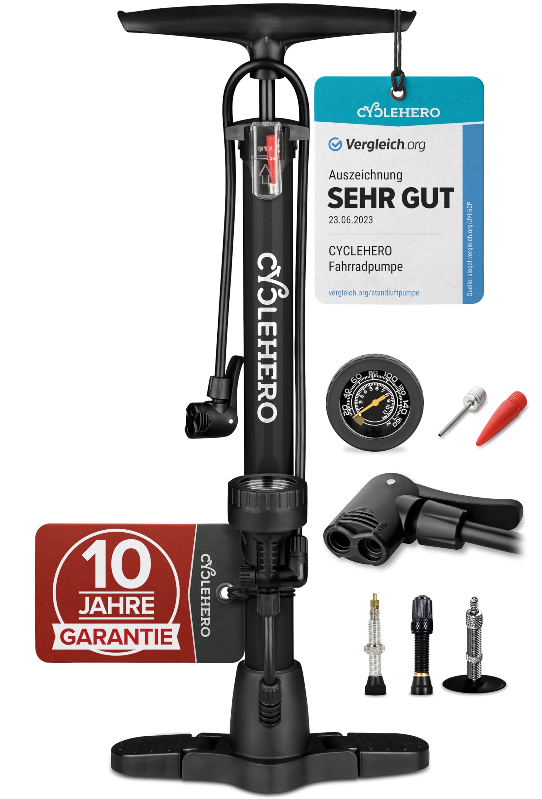 Fahrradpumpe alle Ventile **Test SEHR GUT + 10 Jahre GARANTIE** Leistungsstarke Fahrrad Pumpe Luft – Fahrrad Luftpumpe Französisches Ventil - Luftpumpe Fahrrad Standpumpe mit Manometer Standluftpumpe