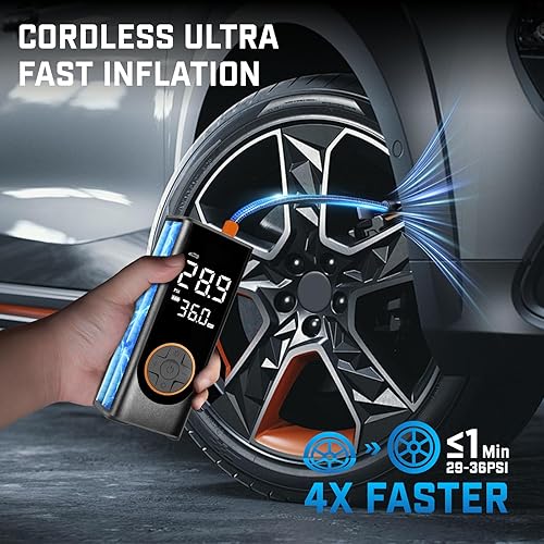 Miniatura 2 de Inflador de neumáticos, compresor de aire portátil, bomba de aire inalámbrica de 150 PSI para neumáticos de automóvil, bomba de neumáticos de 12 V