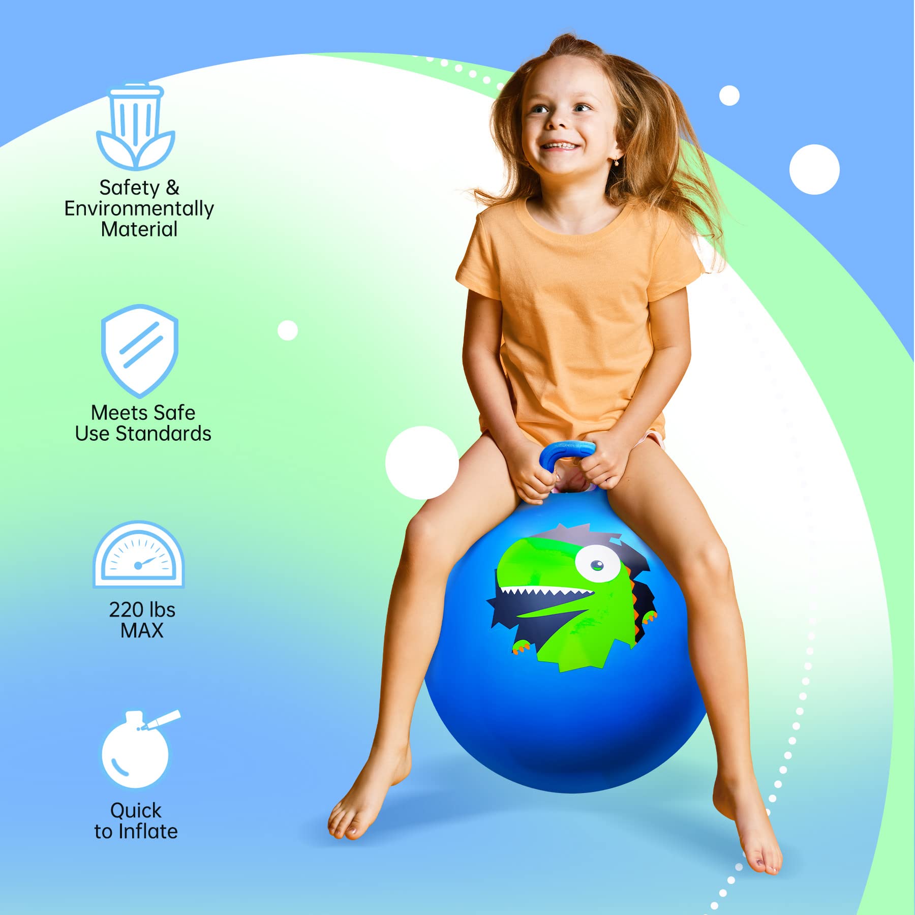 Vastoy 20 Inch Space Hopper Ball for Kids 6-9 Years, Anti-Slip Space Hopper with Hand Pump - Image 4