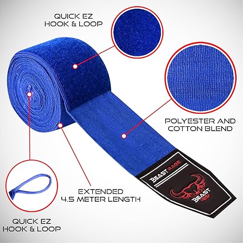 Miniatura 2 de BEAST RAGE Vendas de mano de boxeo, vendajes de artes marciales de 14.8 ft, guantes internos, correas de apoyo para la muñeca, perforaciones debajo