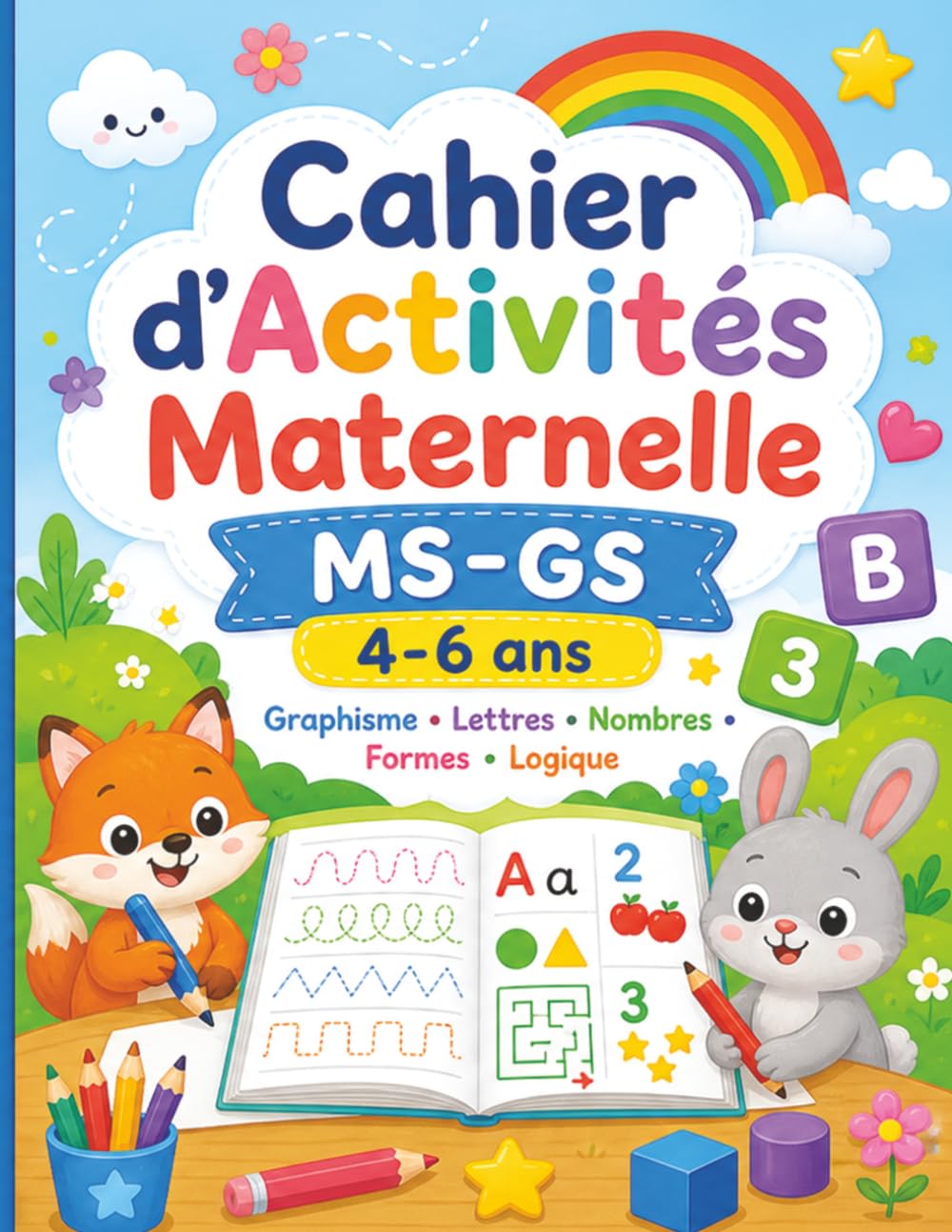 Cahier d’Activités Maternelle MS-GS 4-6 ans: Graphisme, lettres, nombres, formes et logique pour apprendre en s’amusant à la maison ou en vacances