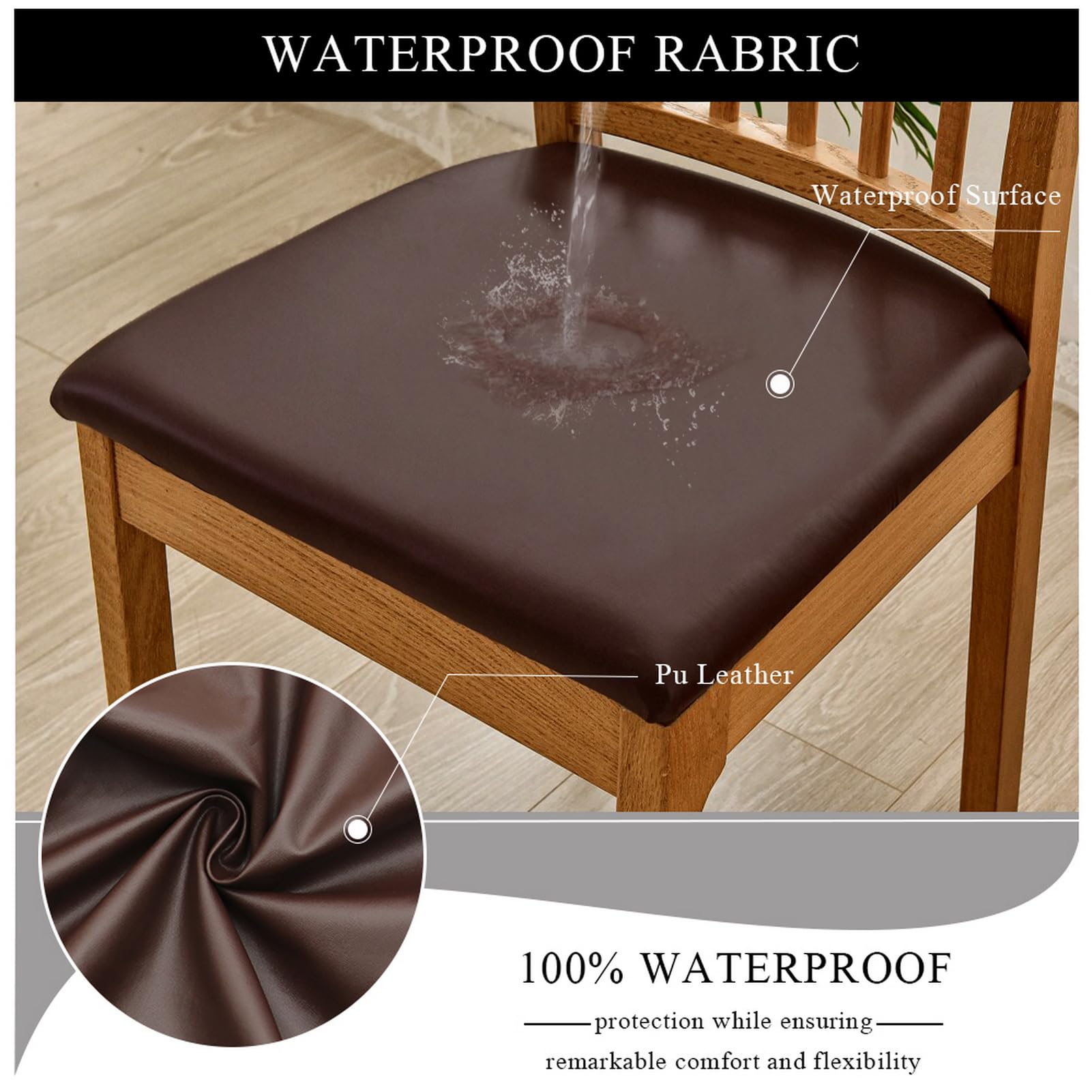 Fundas para Sillas de Comedor Pack de 6 Fundas Protectoras Impermeables Cuero PU Fundas de Asiento Ajustables Elásticas Blanco