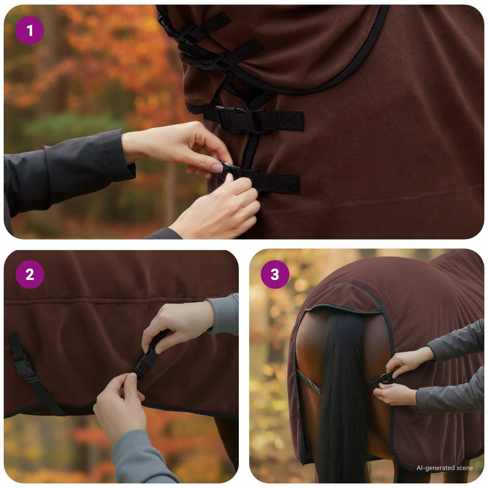 Manta para caballo, color marrón oscuro, de poliéster, 165 cm, con cuello ajustable y bolsillo para el vientre, transpirable, impermeable, resistente a desgarros y aislamiento térmico para
