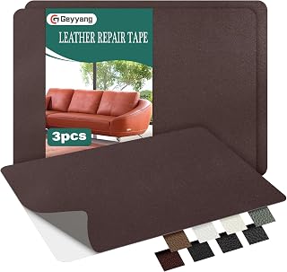 GEYYANG Leather Repair Patch Tape Kit, 8" x 11" x 3PCs Self Adhesive Leather Repair Kit for Furniture, Car Seats, Office Chair, Sofa, Couch, Vinyl Repair Tape(Red Brown-Fine Grain)