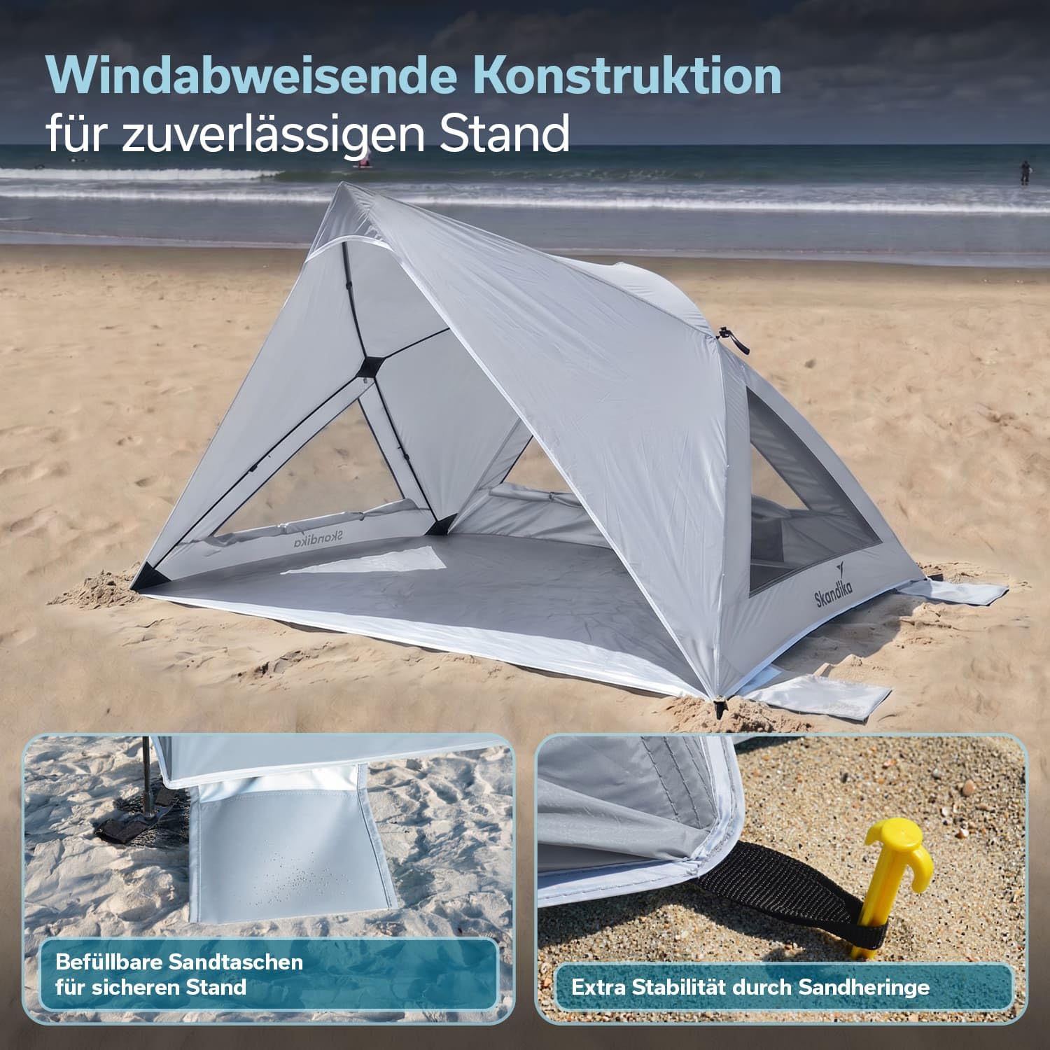 Skandika Strandmuschel Selka Quick-Start | Strandzelt Ultraleicht, UV-Schutz 80+, Windschutz, Sonnenschutz, Sichtschutz, Quick-Up, Sandheringe | Strand Zelt groß, kompakt, für Familie, Kinder
