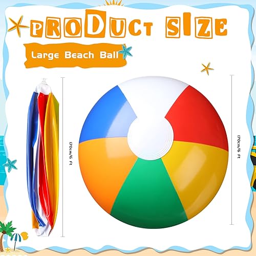 Vista 2 de Paquete de 4 bolas de playa gigantes de 4 pies, bola de playa gigante, bola de playa grande de arco iris, bola de playa inflable para niños, bolas