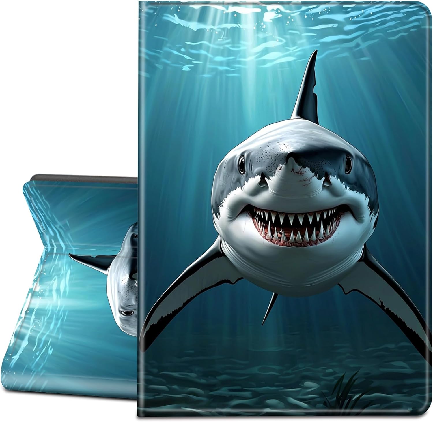 for Amazon Fire HD 8 Tablet Case (12th/10th Generation, 2024/2022/2020 Release)-Slim PU Leather Adjustable Stand Smart Cover with Auto Wake/Sleep,Shark