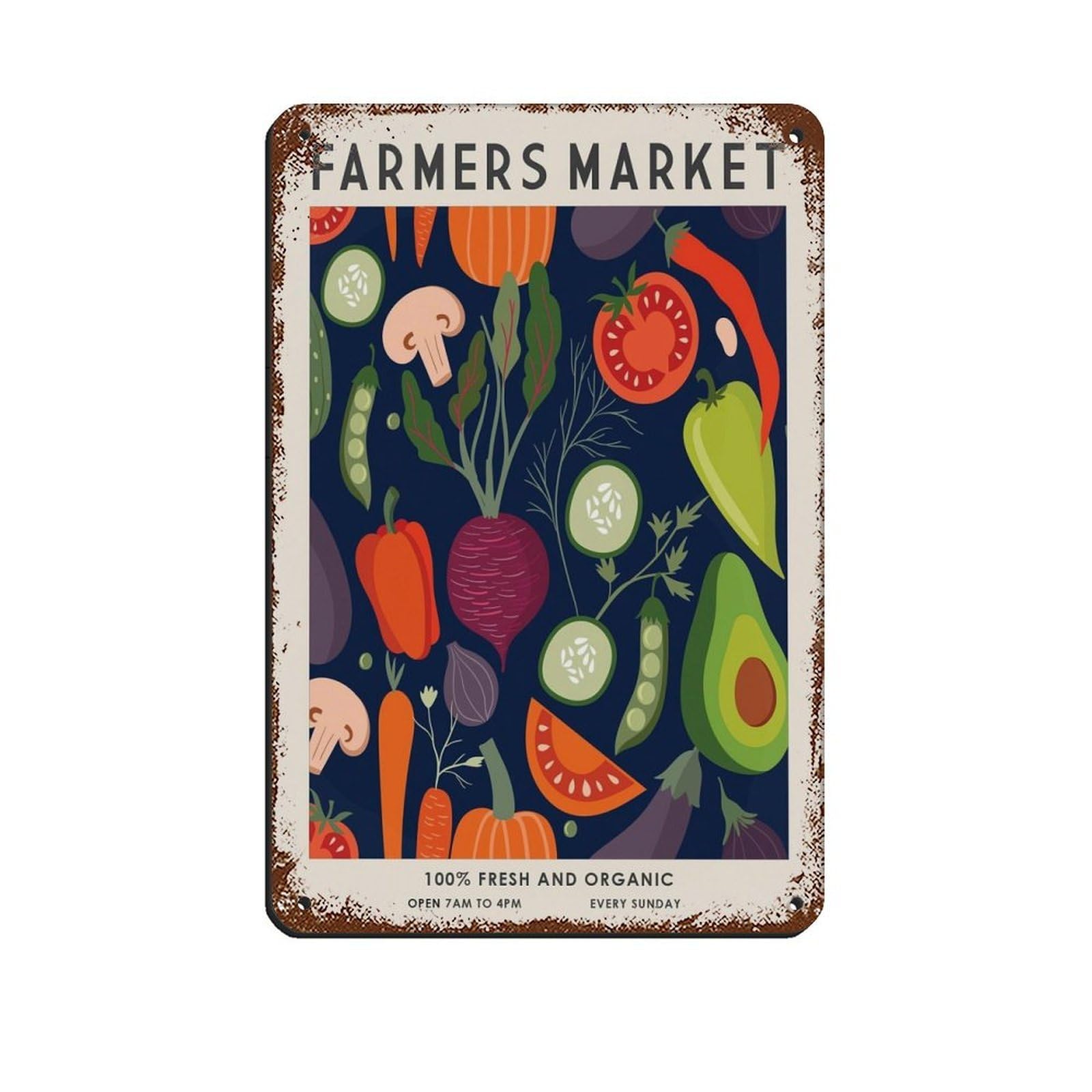 Farmers Market, Kitchen, VegetablePoster Retro Poster Metal Tin Sign Chic Art Retro Iron Painting Bar People Cave Cafe Family Garage Poster Wall Decoration 8x12inch(20x30cm)