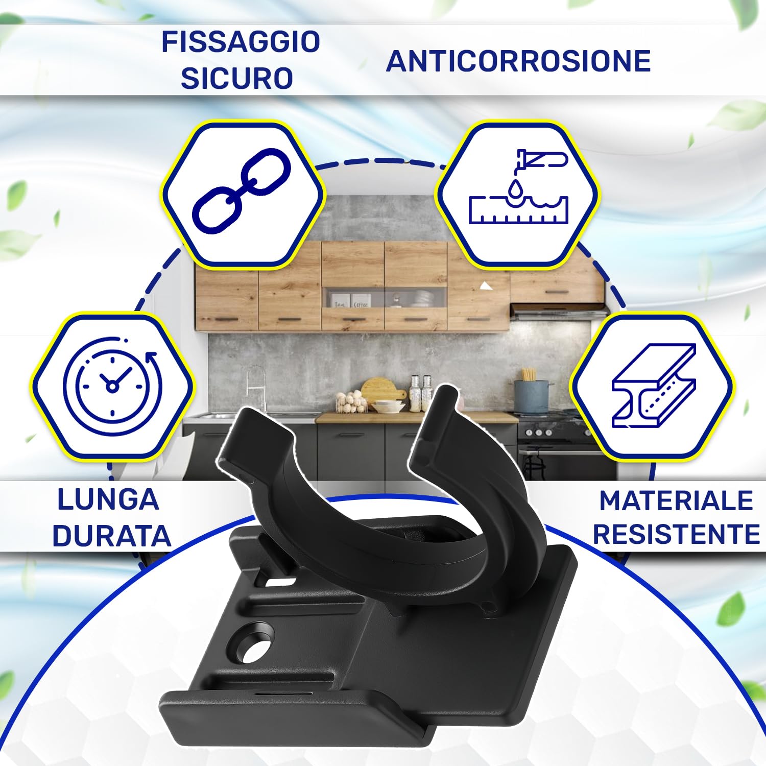 20 Pezzi Ganci per Zoccolo Cucina Universale 30x34 mm per Piedini per Mobili Regolabili - Realizzato in Robusta Plastica Colore Nero - Garanzia di 10 Anni - MONTERAL