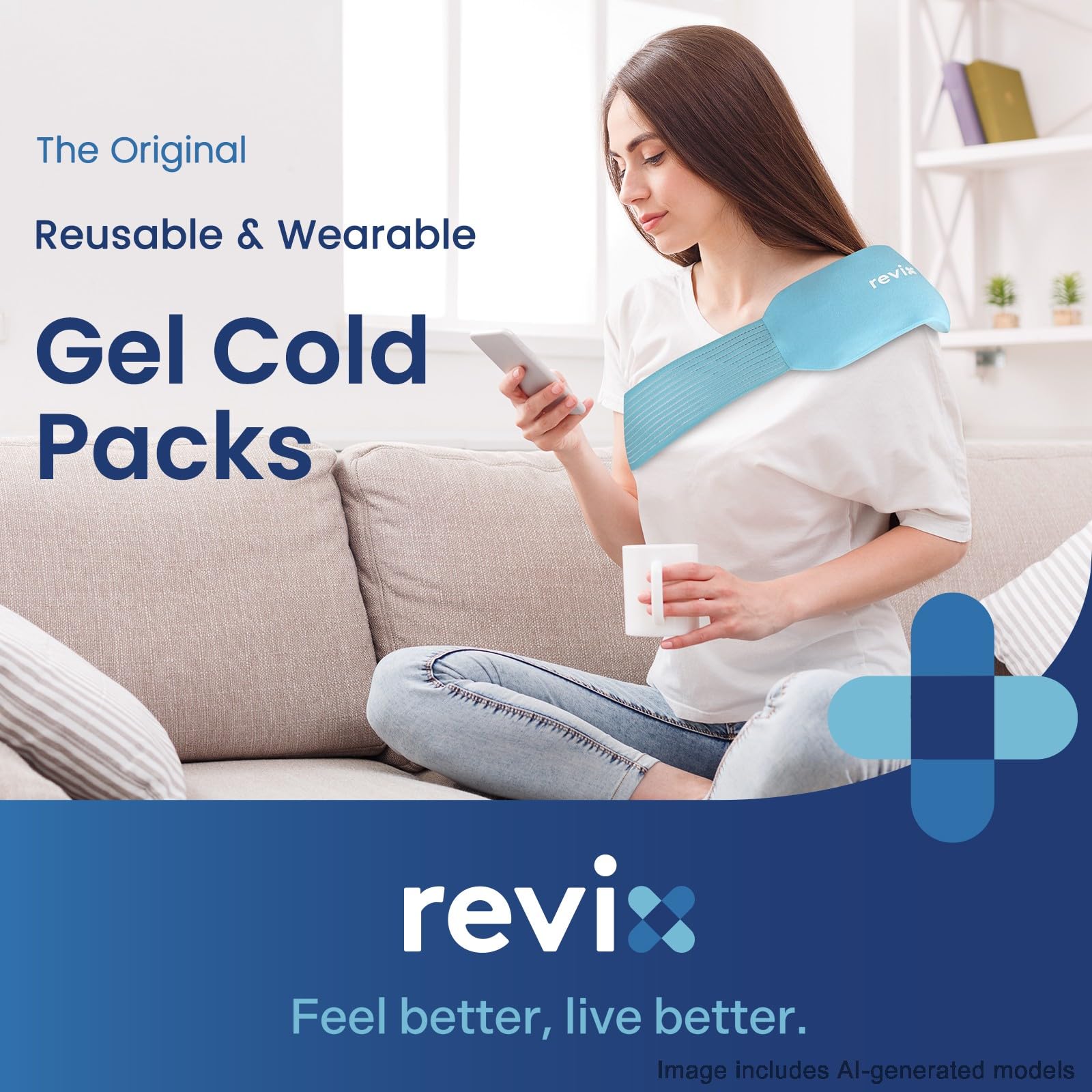 REVIX Ice Pack for Injuries Reusable, 2-Pack Hot & Cold Gel Wrap with Strap — Amazon image 2