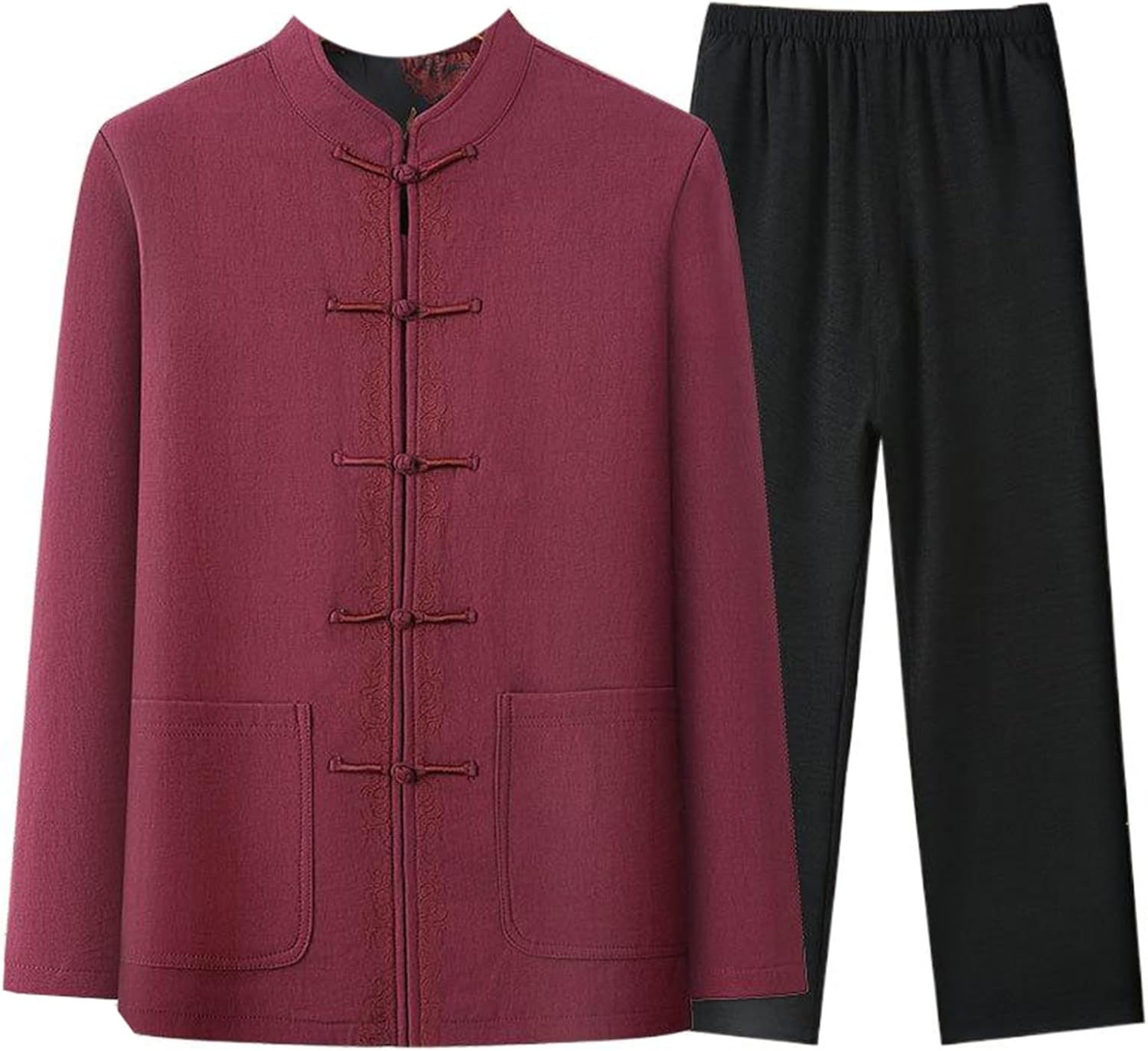 Long Sleeve Chinese Style Men's Suit, Casual Tang Suit Middle-Aged and Elderly 2-Piece Set