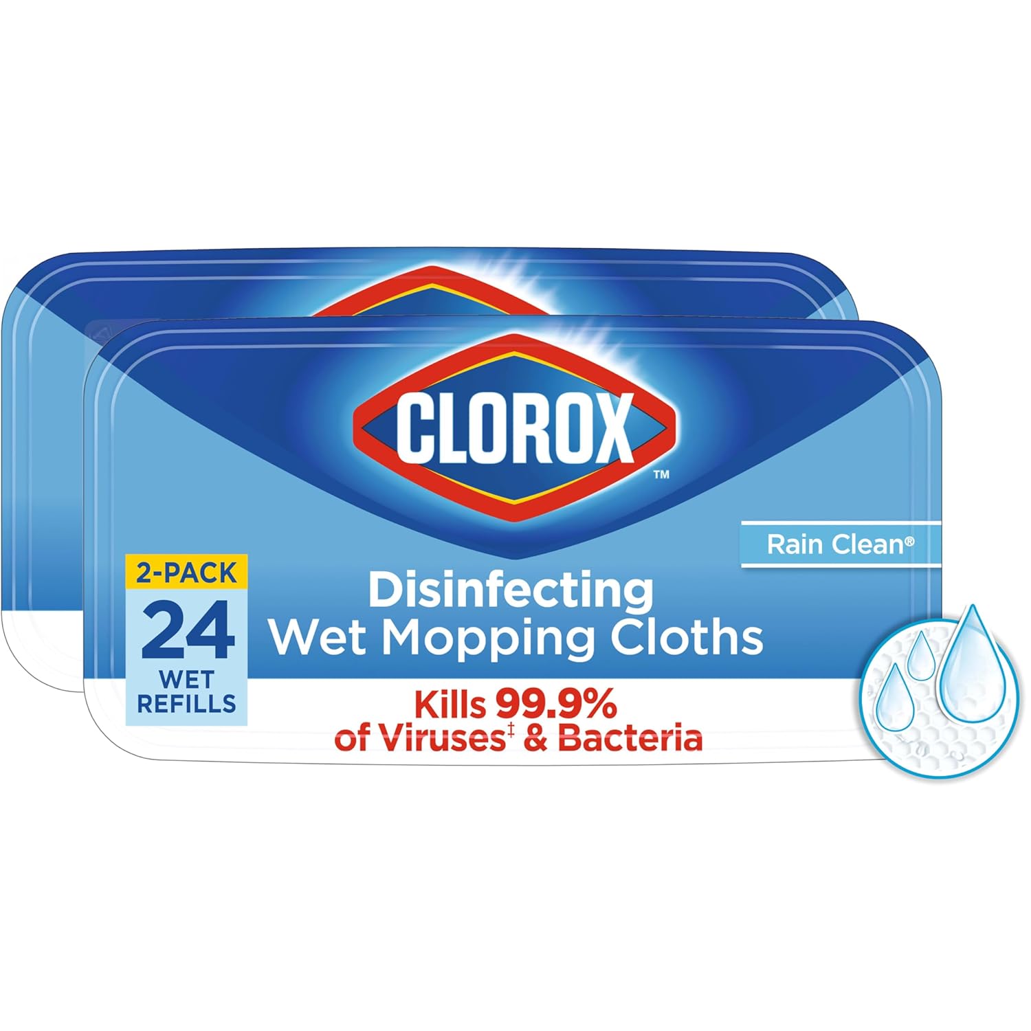 Clorox Disinfecting Wet Mop Pad Disposable Mop Heads Multi-Surface Floor Wipes Rain Clean 2 Packs 24 Wet Refills