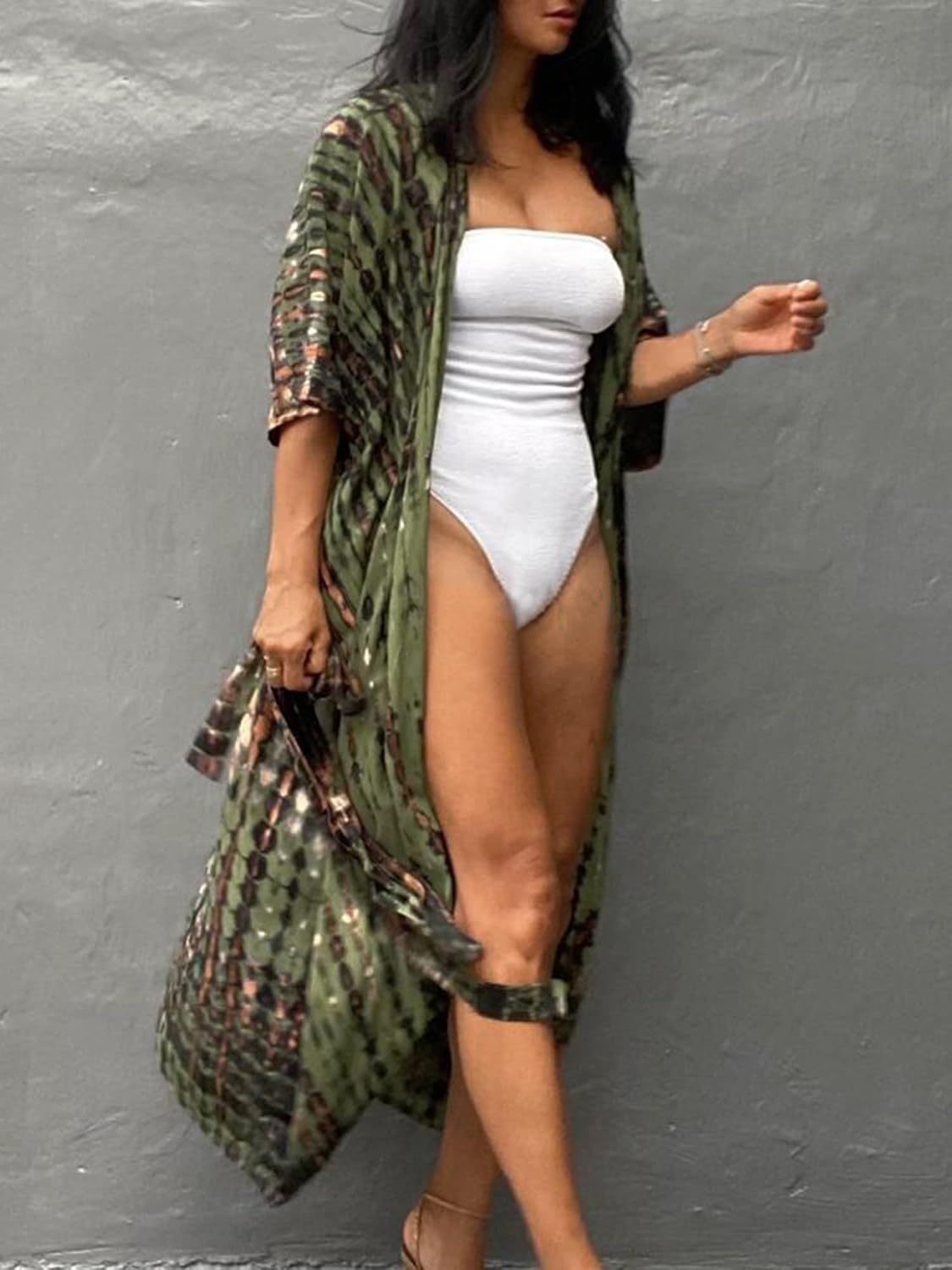 Chunoy Women Loose Long Flowy Open Front Kimono Cardigan Beach Wear Cover Up
