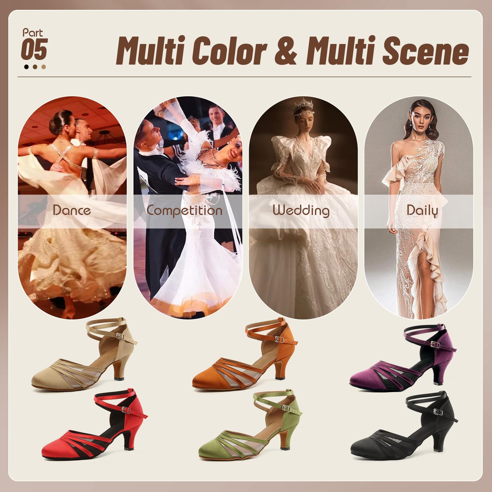 Chaussures de Danse Latine pour Femmes Chaussures de Danse Tango Valse Sociale Salsa en Mesh Satinee